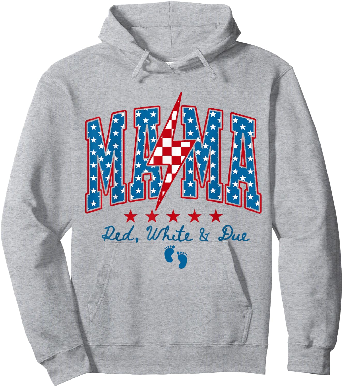 Funny Mama Red White and Due 4th of July Pregnancy Patriotic Hoodie - Hoodie | Ash