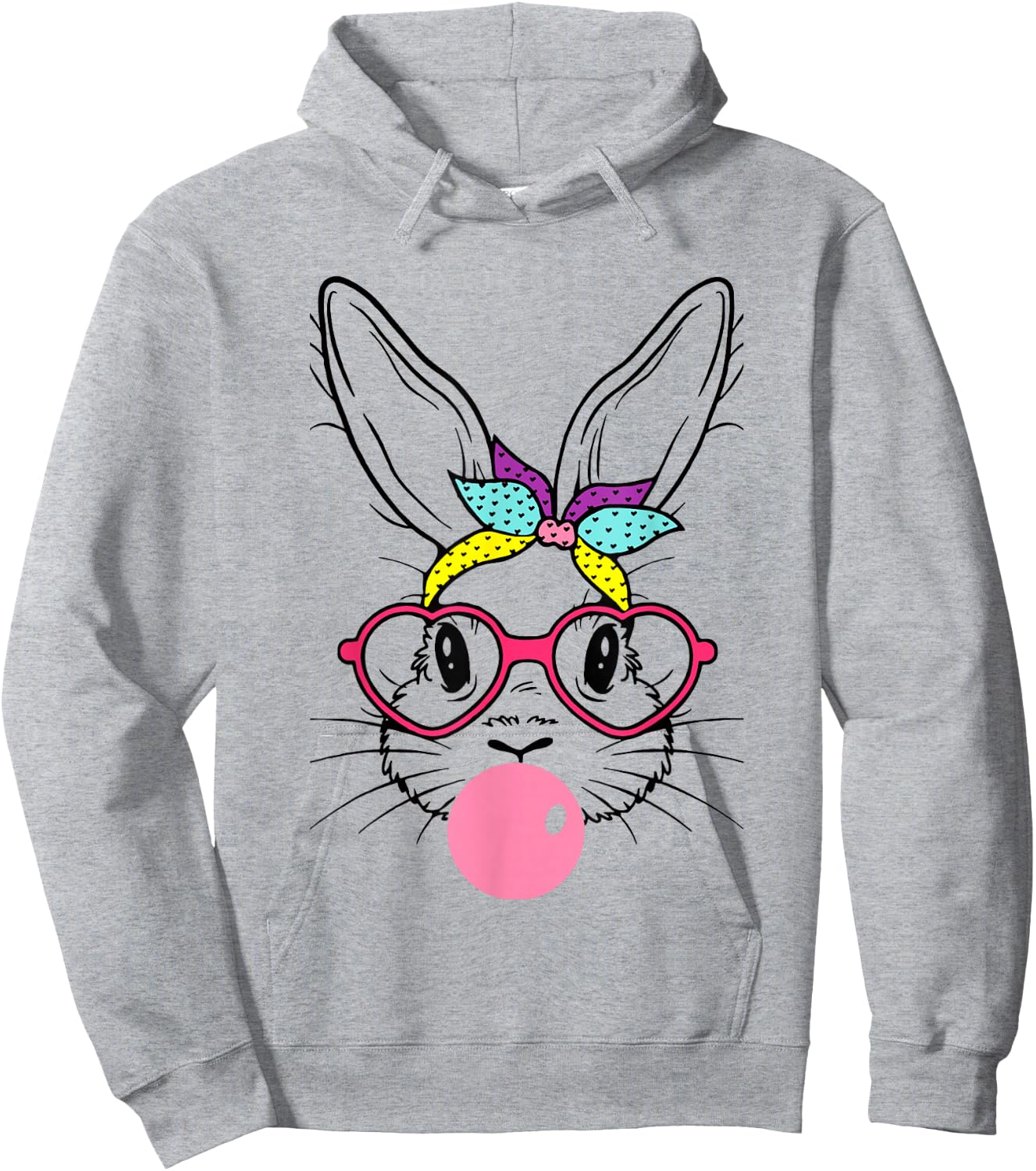 Bunny Face Bubblegum Blowing Glasses Headband Happy Easter Hoodie - Hoodie | Ash