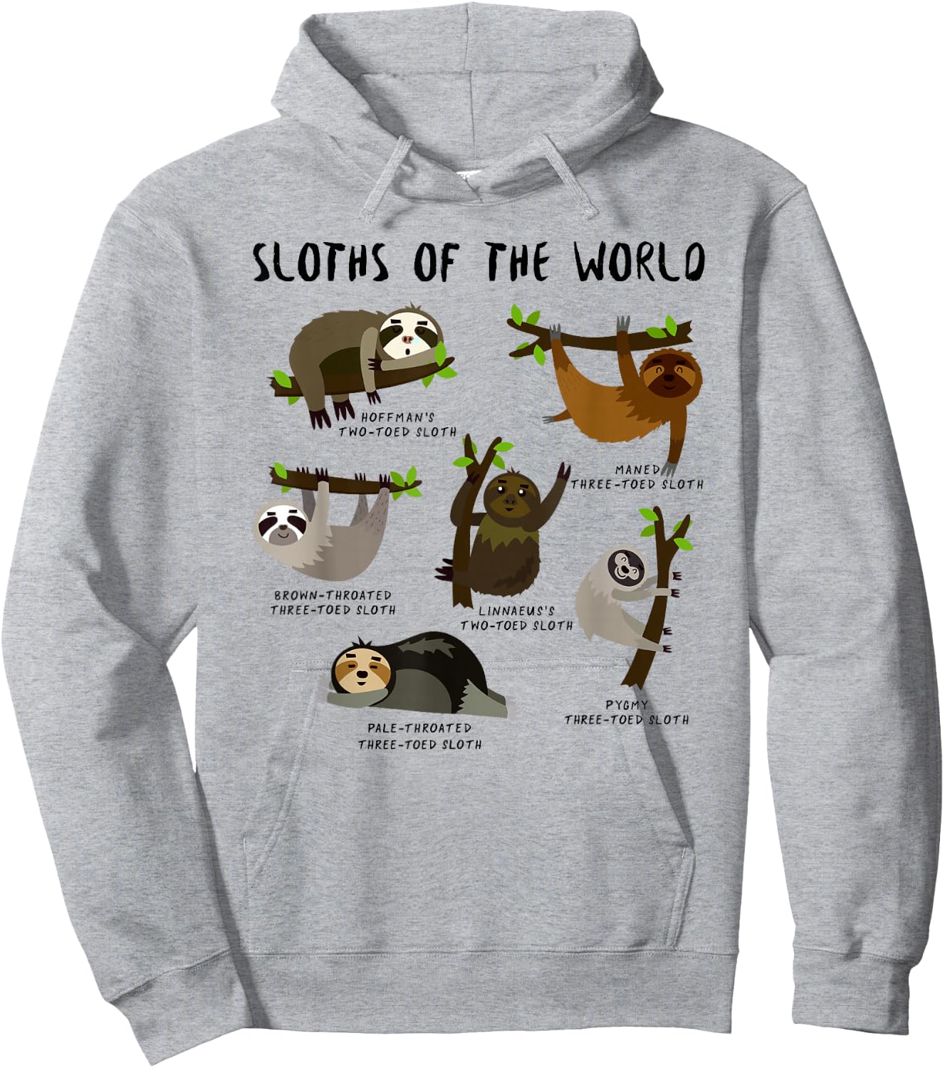 Kids Youth Boys Sloth Animal Design Themed - Types of Sloths Hoodie - Hoodie | Ash