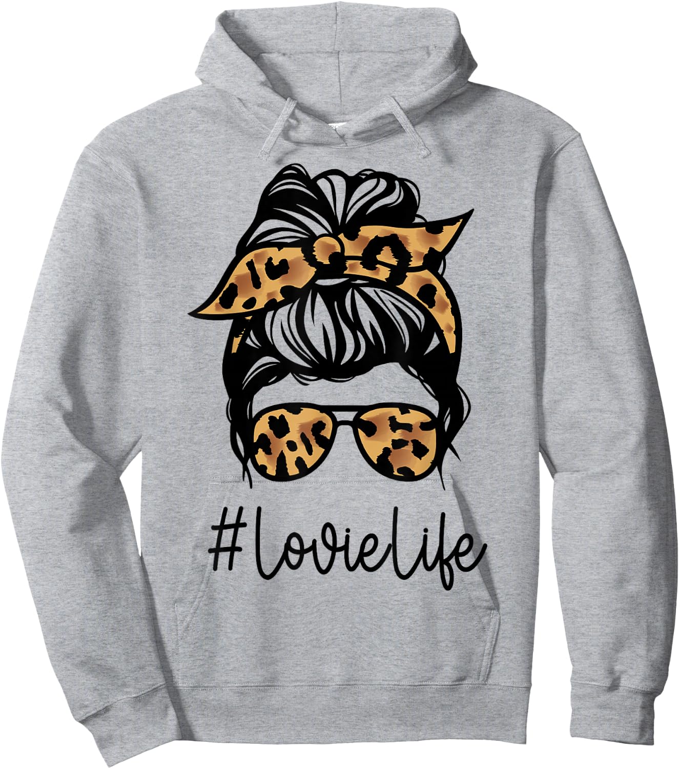 LOVIE Leopard Messy Bun Mother's Day for Grandmothers Hoodie - Hoodie | Ash