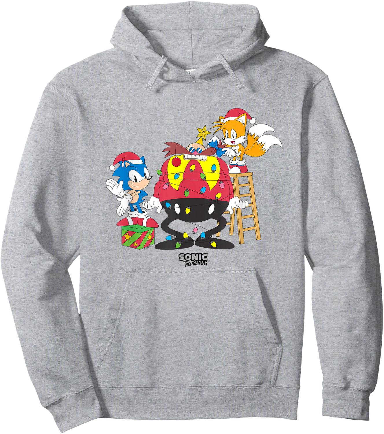 Sonic The Hedgehog Christmas Sonic & Tails Wrapping Robotnik Hoodie - Hoodie | Ash