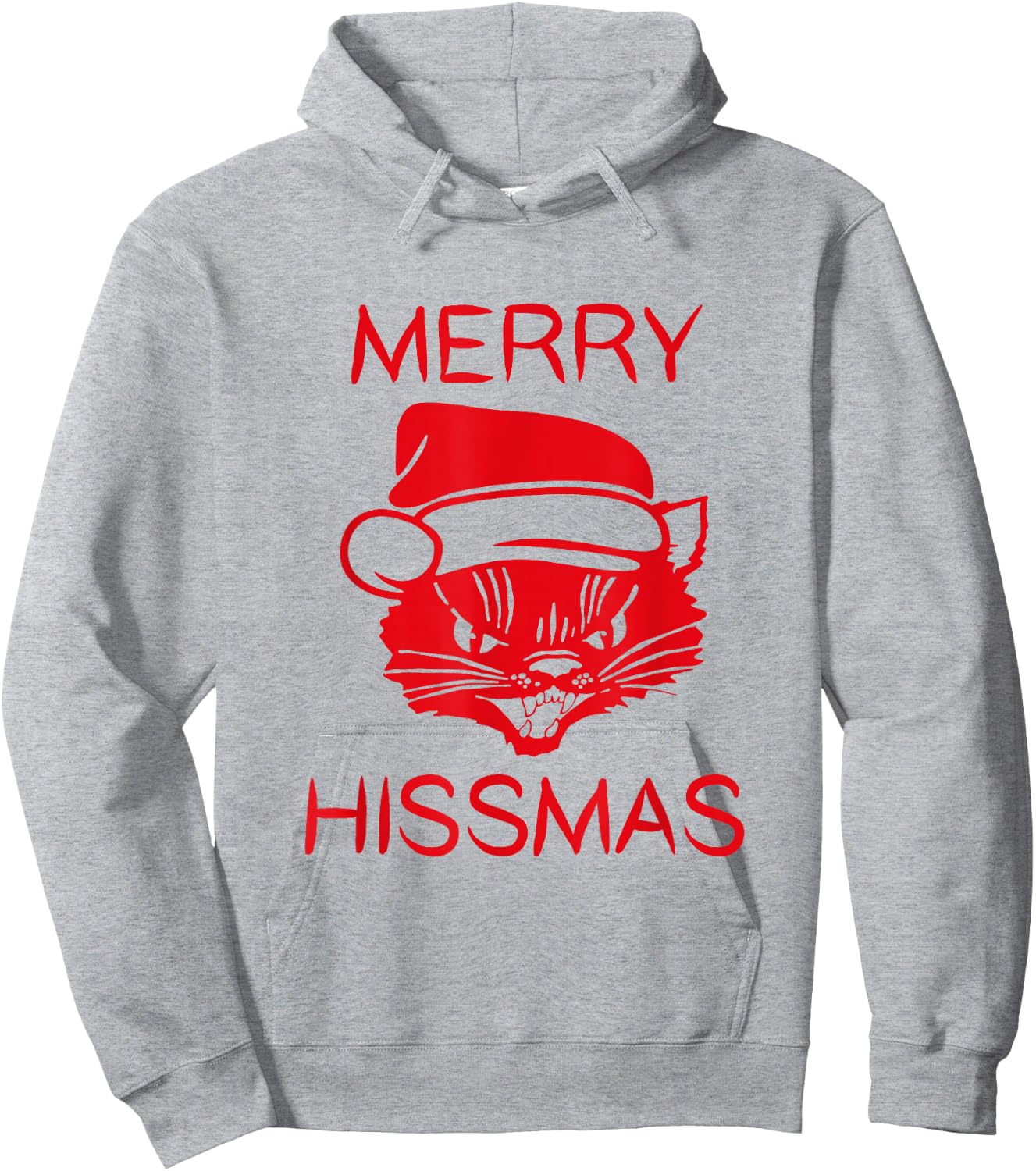 Merry Hissmas - Hissing Cat With Santa Hat Hoodie - Hoodie | Ash
