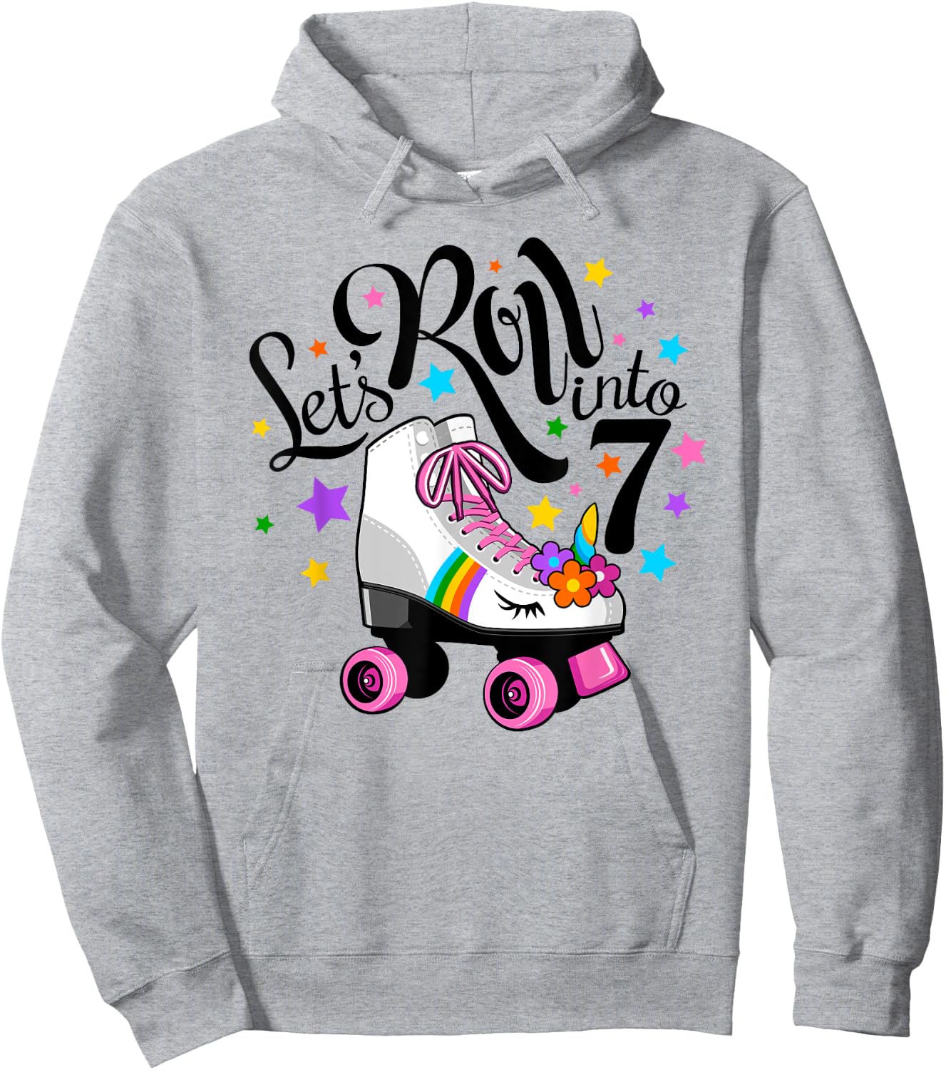Lets roll into 7 Birthday. Unicorn, Roller skate Hoodie - Hoodie | Ash