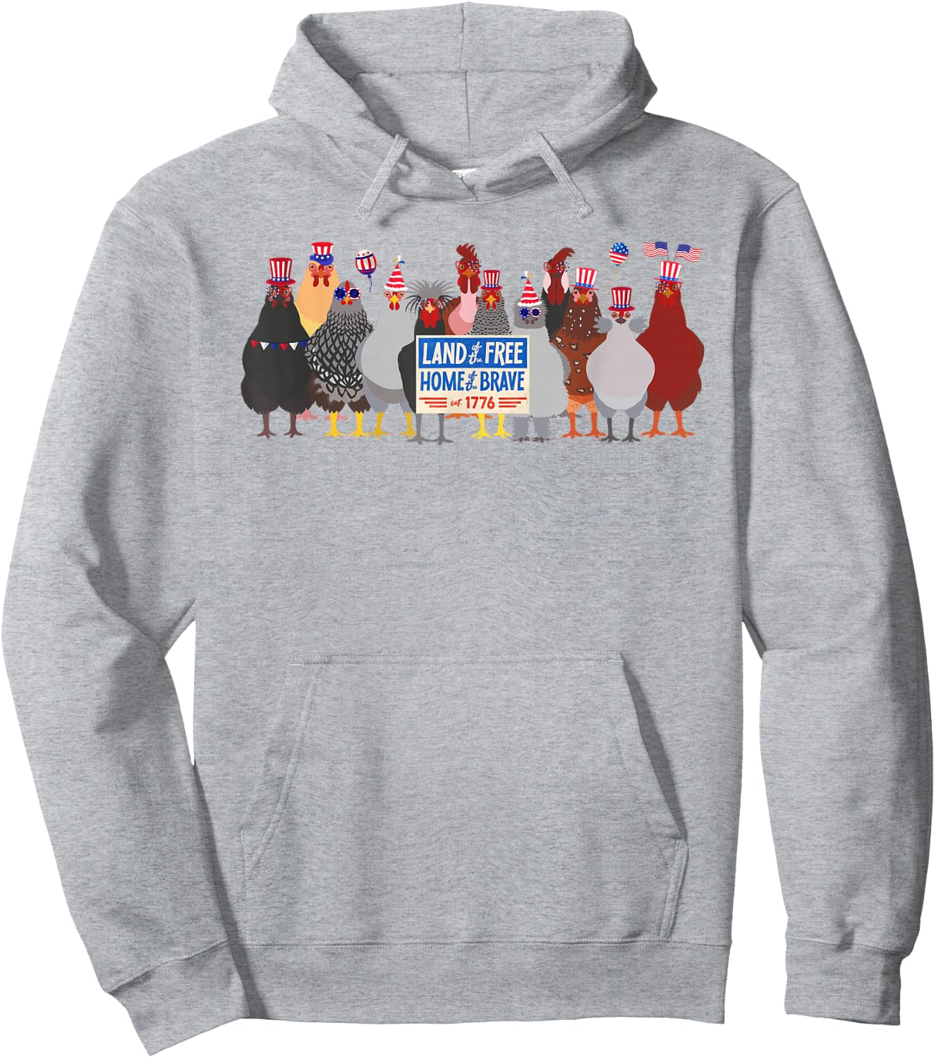 Chicken 4th of July Land of the Free Because of the Brave Hoodie - Hoodie | Ash