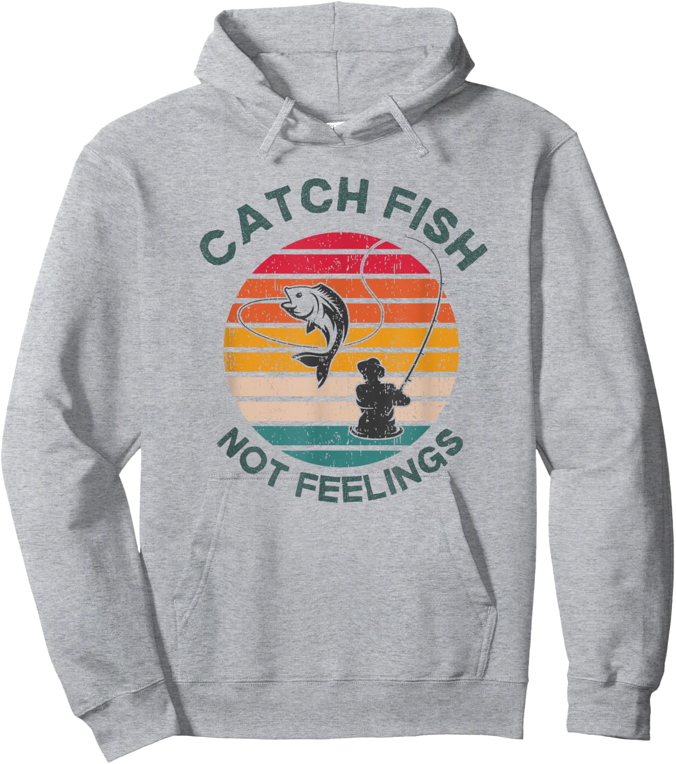 Catch Fish Not Feelings Funny Fishing Trip Saying Retro Hoodie - Hoodie | Ash
