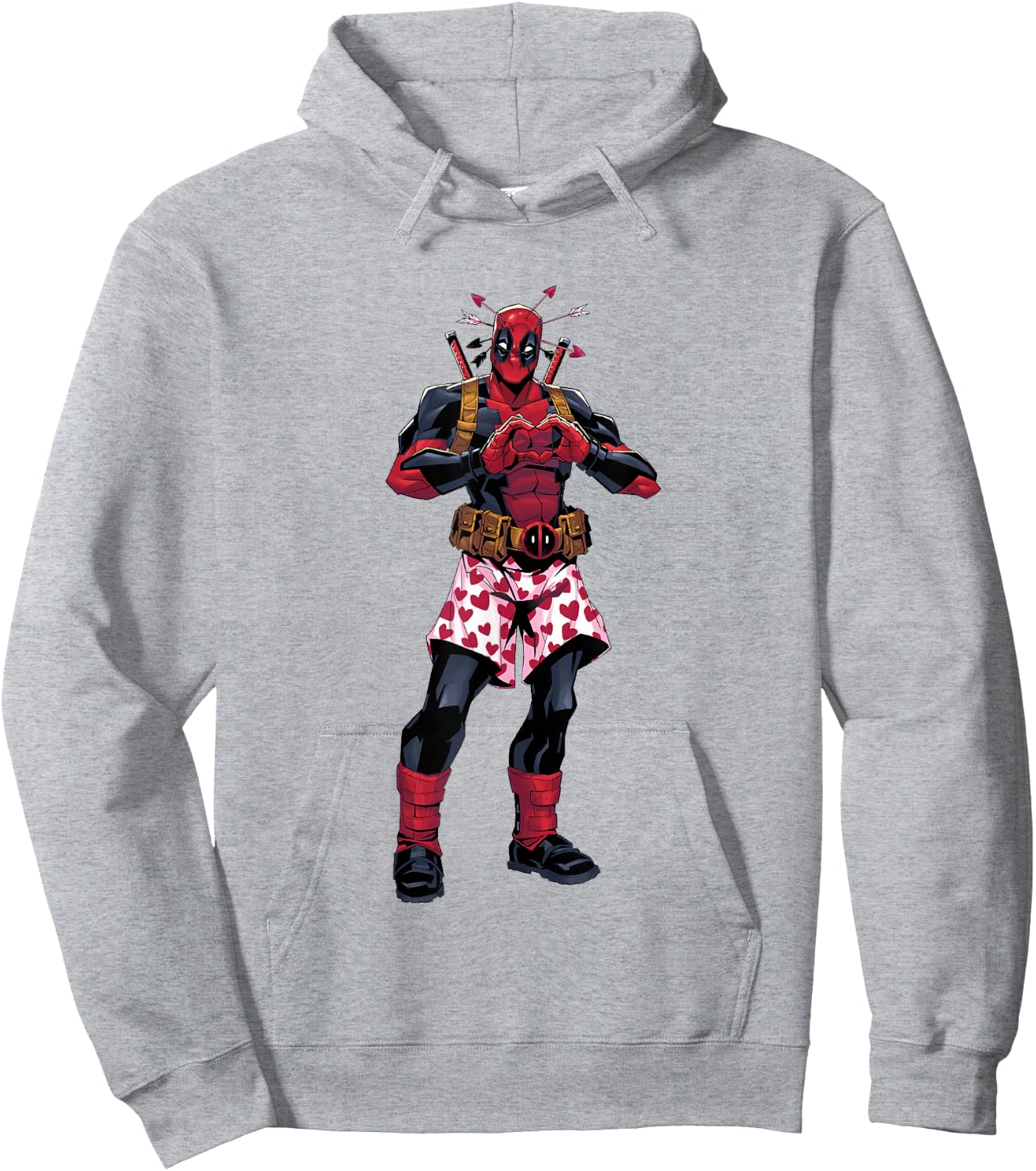 Marvel Deadpool Valentine's Day Love Heart Hand Portrait Hoodie - Hoodie | Ash