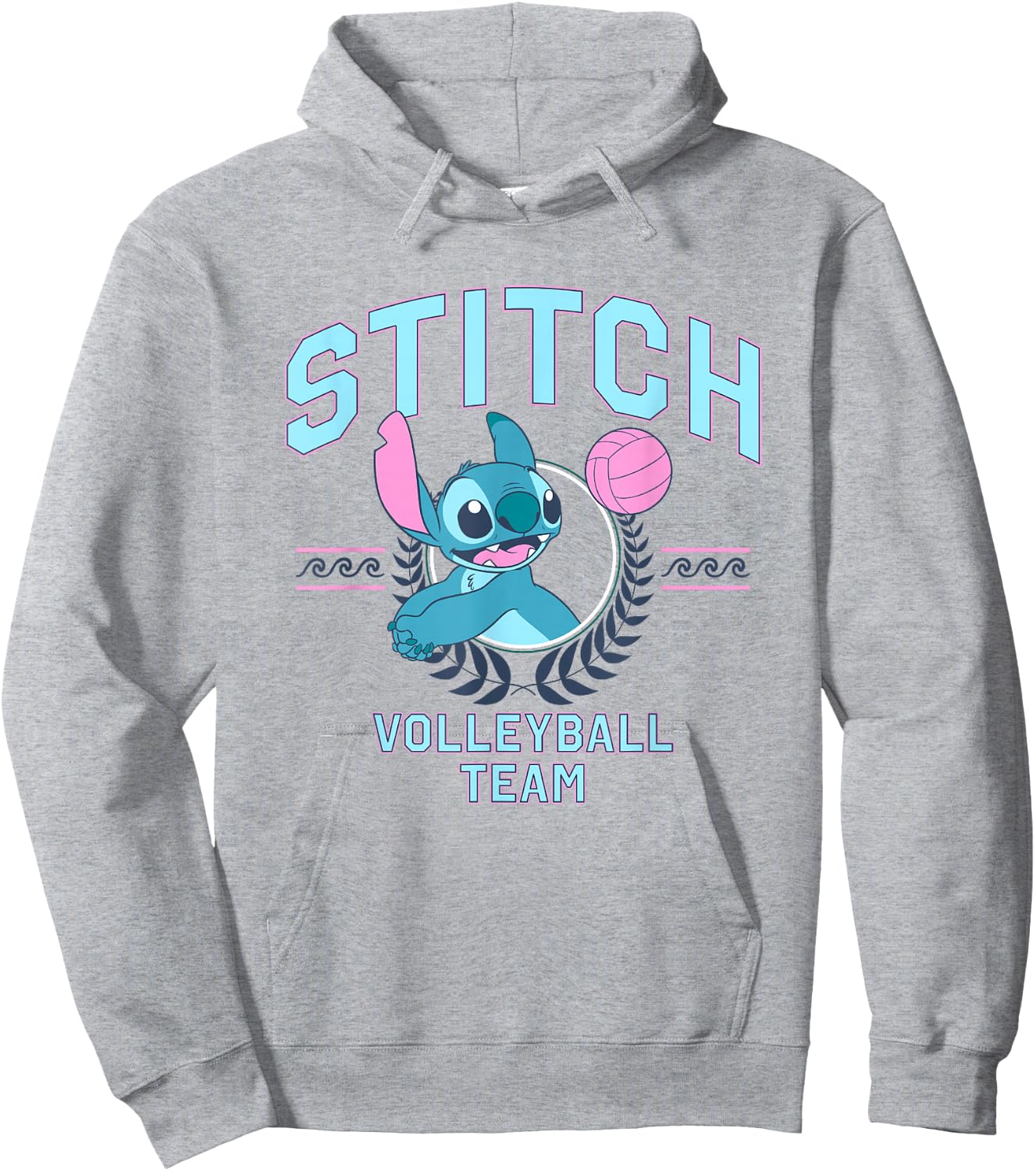 Disney Lilo & Stitch Volleyball Team Cute Stitch Chest Logo Hoodie - Hoodie | Ash