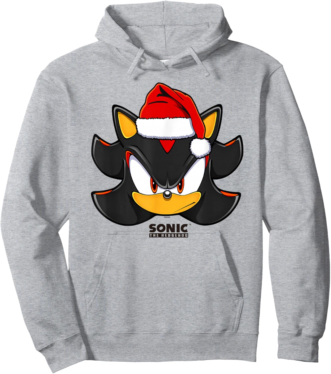 Sonic The Hedgehog Christmas Shadow Santa's Hat Portrait Hoodie - Hoodie | Ash
