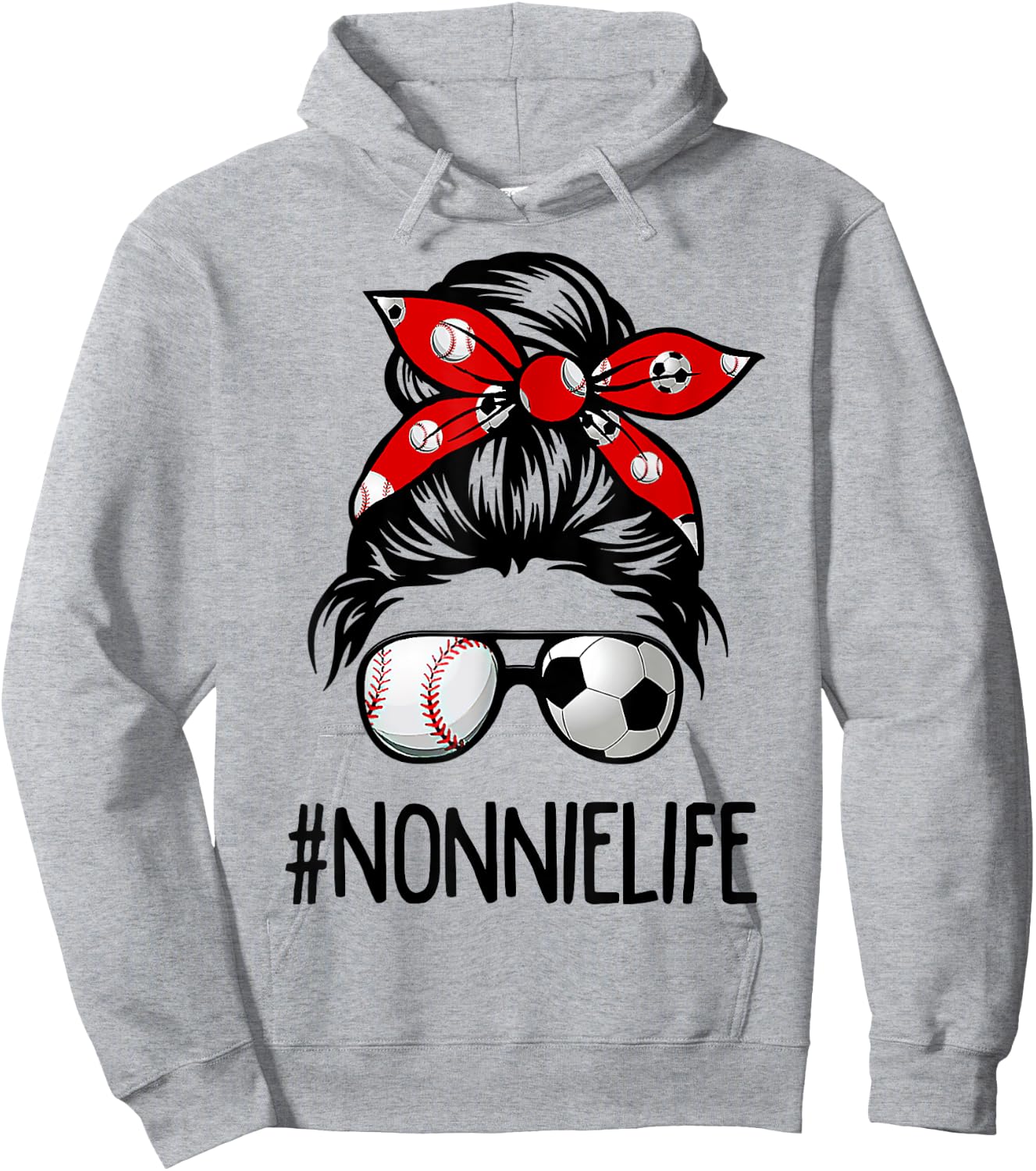 Classy Nonnie Life Soccer Messy Bun Baseball Game Day Hoodie - Hoodie | Ash