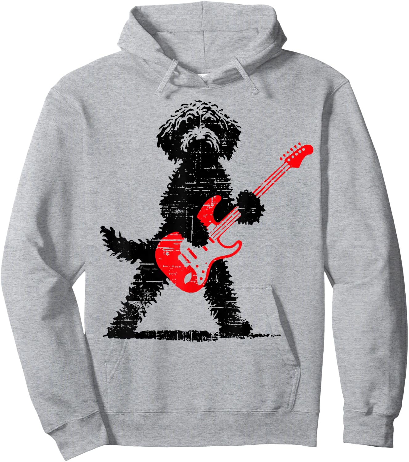 Vintage Goldendoodle Rock Playing Guitar Funny Dog Music Hoodie - Hoodie | Ash