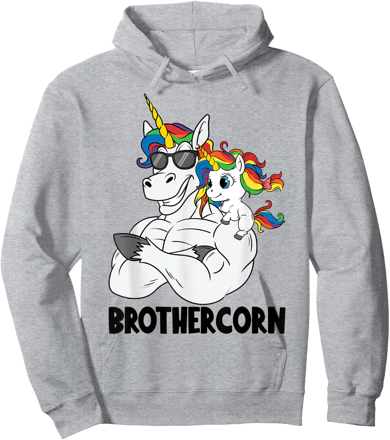Brothercorn Brother Muscle Unicorn Holding Baby Sister Girl Hoodie - Hoodie | Ash