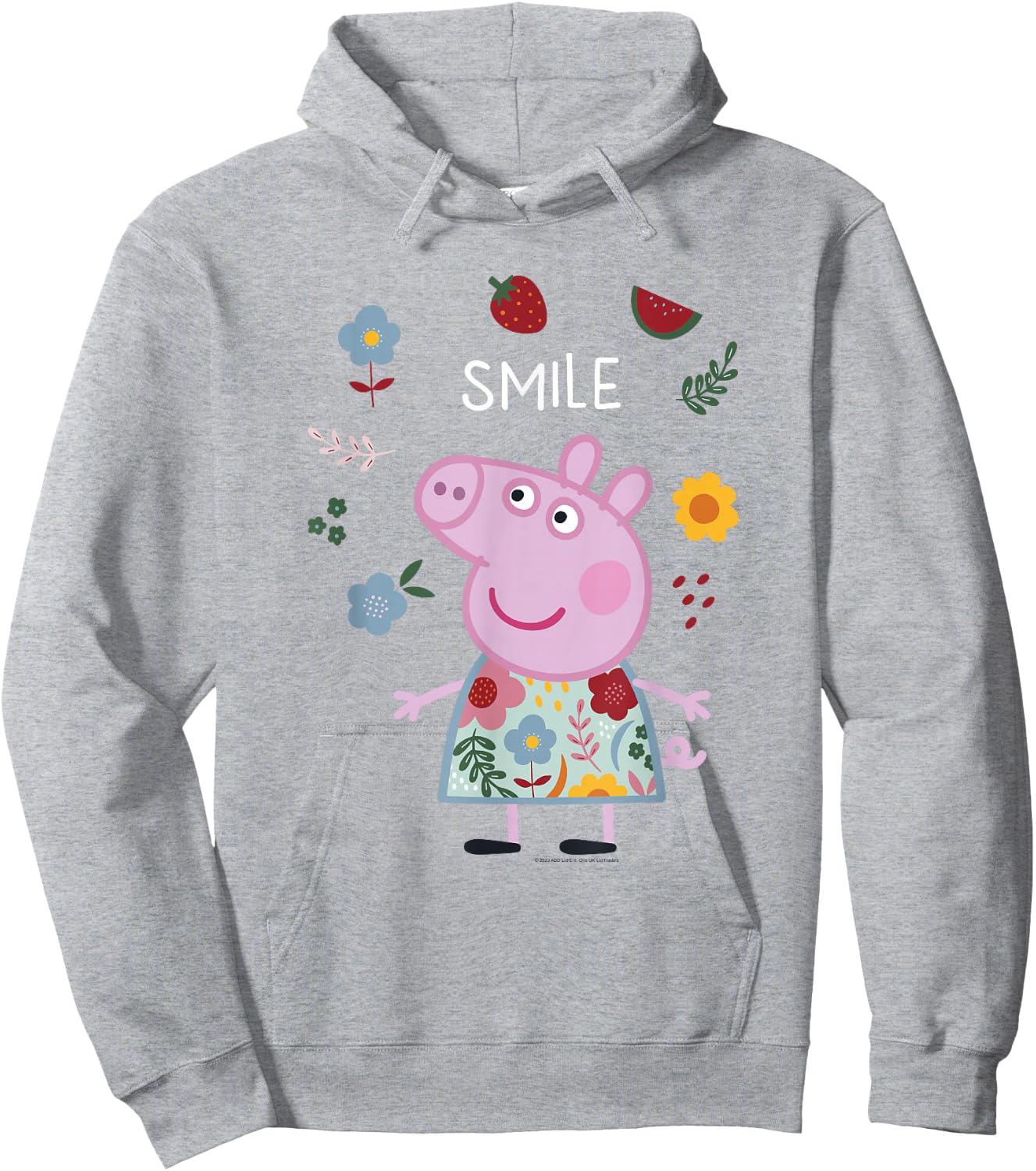 Peppa Pig Smile Cute Flowers & Fruit Full Body Portrait Hoodie - Hoodie | Ash