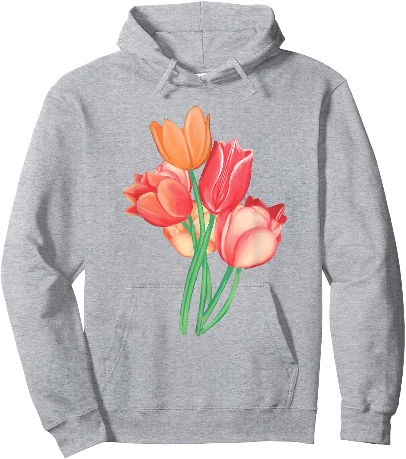 Tulip Watercolor Flower Nature Bouquet Flora Hoodie - Hoodie | Ash