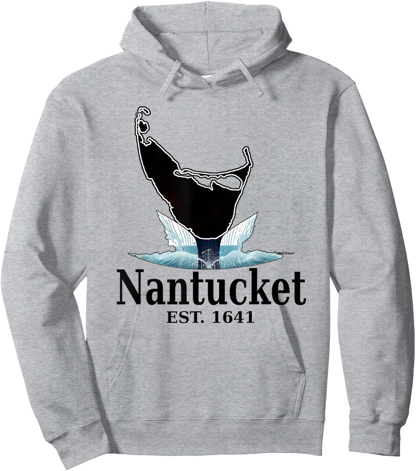 Nantucket Island MA Whale Tail Map Hoodie - Hoodie | Ash