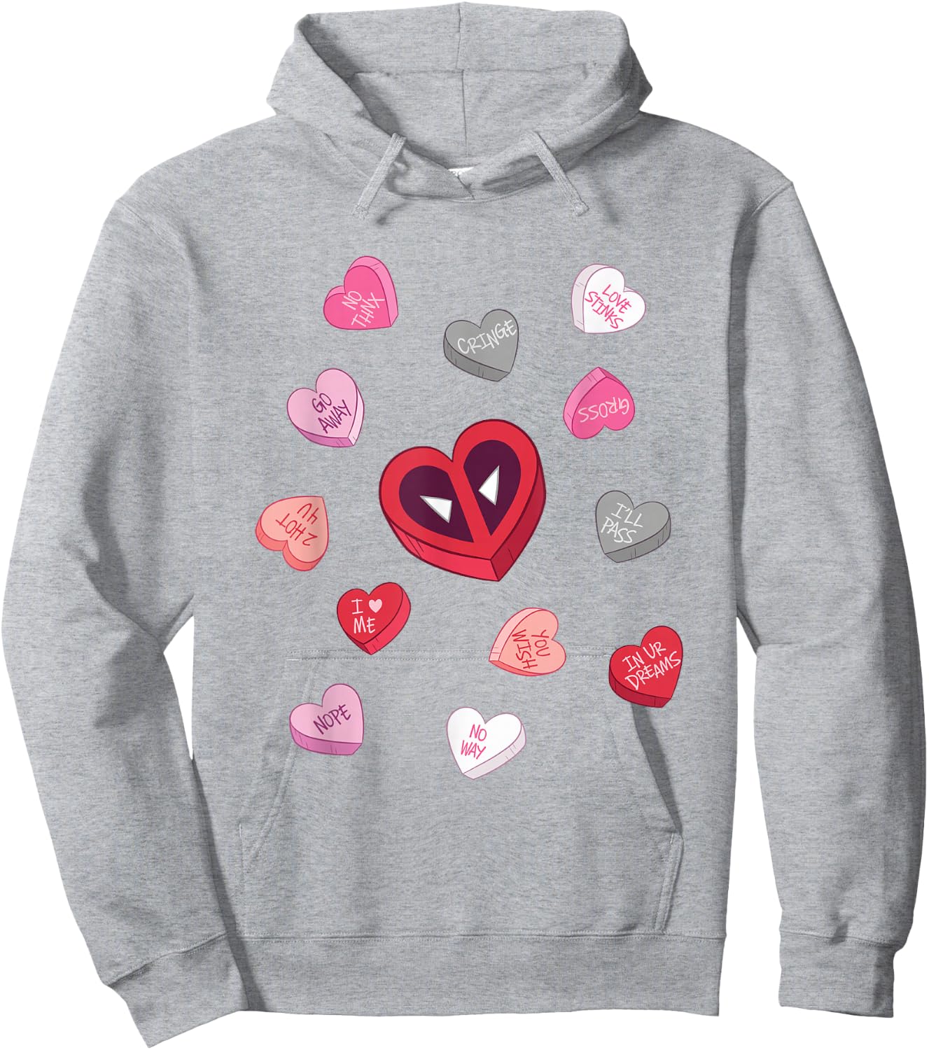 Marvel Deadpool Valentine's Day Heart Candies Chest Logo Hoodie - Hoodie | Ash