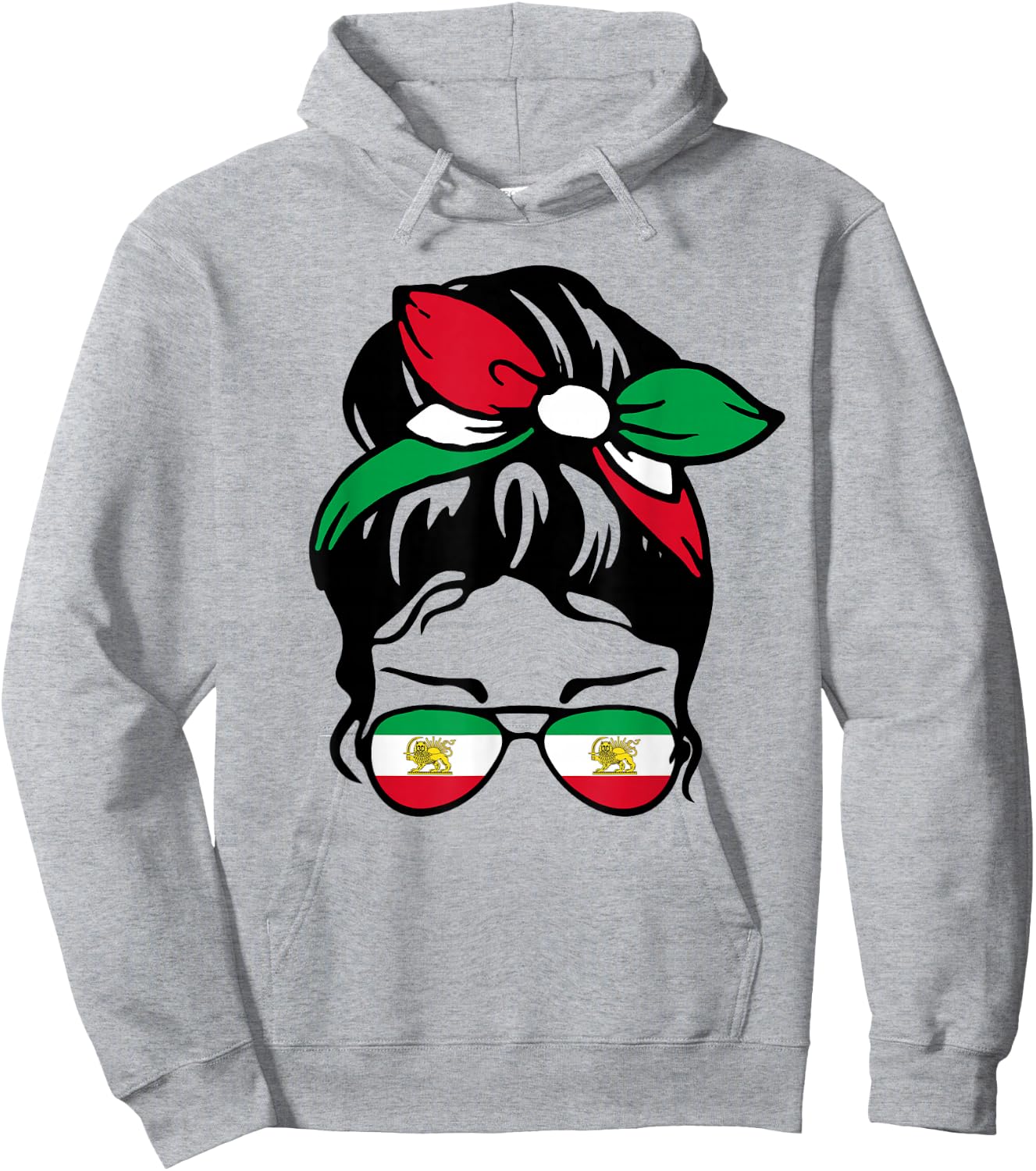 Patriotische Iran-Flagge, iranisch, niedlich, unordentlich, Dutt, Mädchen, Mutter, Kinder Hoodie - Hoodie | Ash