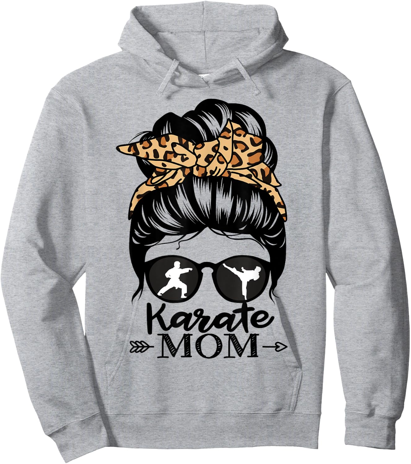 Karate Mom Messy Bun Hair Funny Karate Fighter Mom Hoodie - Hoodie | Ash