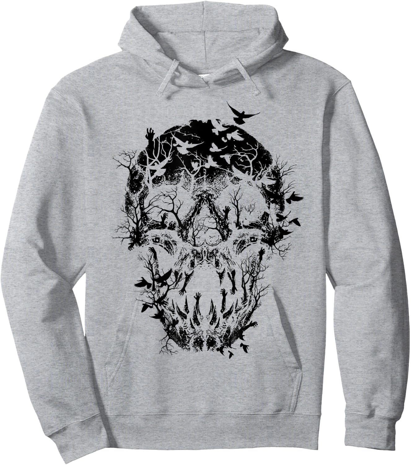 Gothic Birds Skull Skeleton Spooky Halloween Costume Hoodie - Hoodie | Ash