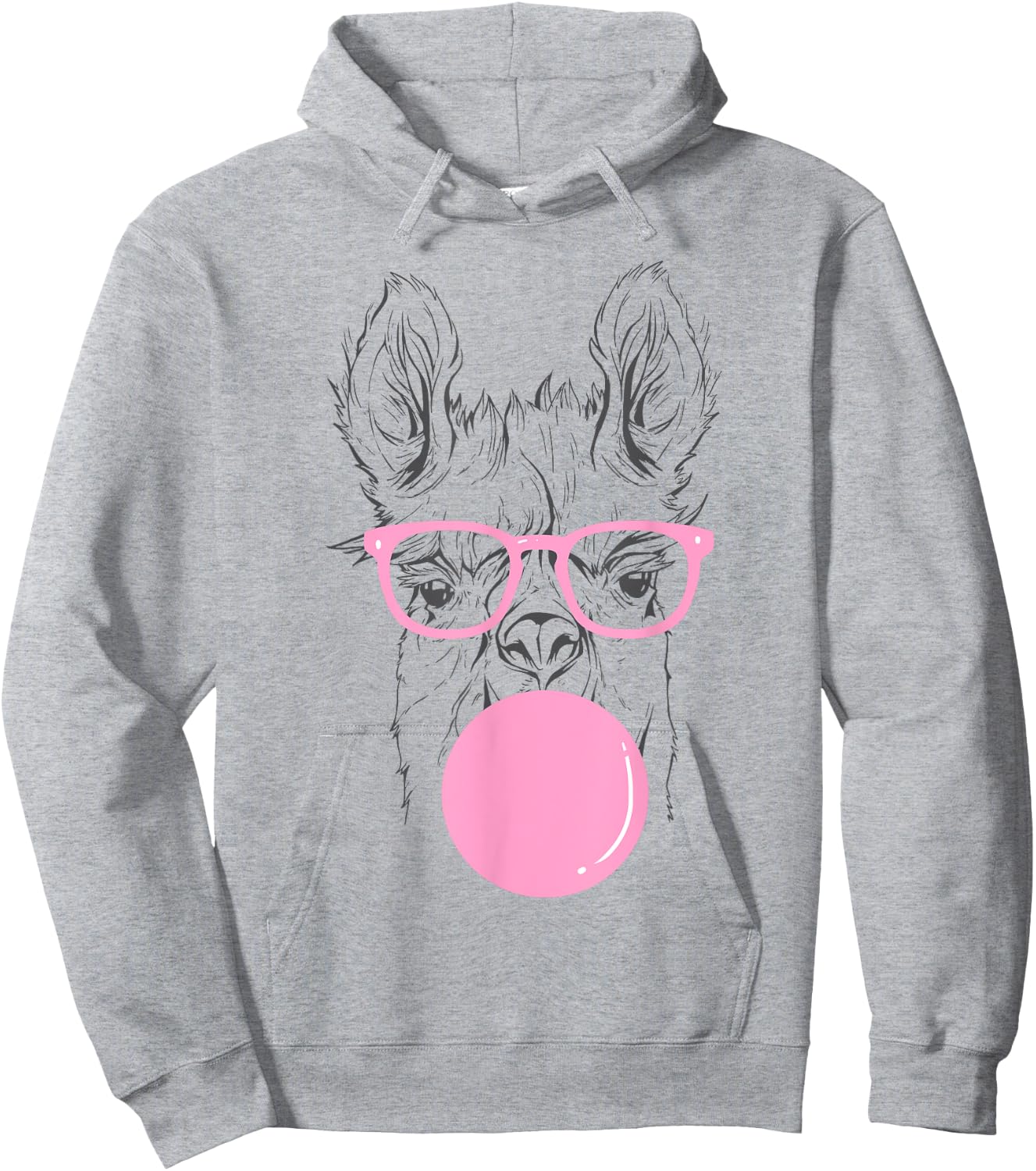 Cute Llama Face Eating Gum And Makes A Bubble Cool Llama Hoodie - Hoodie | Ash