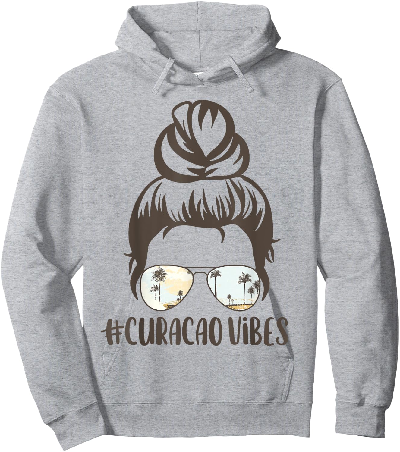 Curacao Tropical Island Vibes Messy Bun Palm Tree Sunset Hoodie - Hoodie | Ash