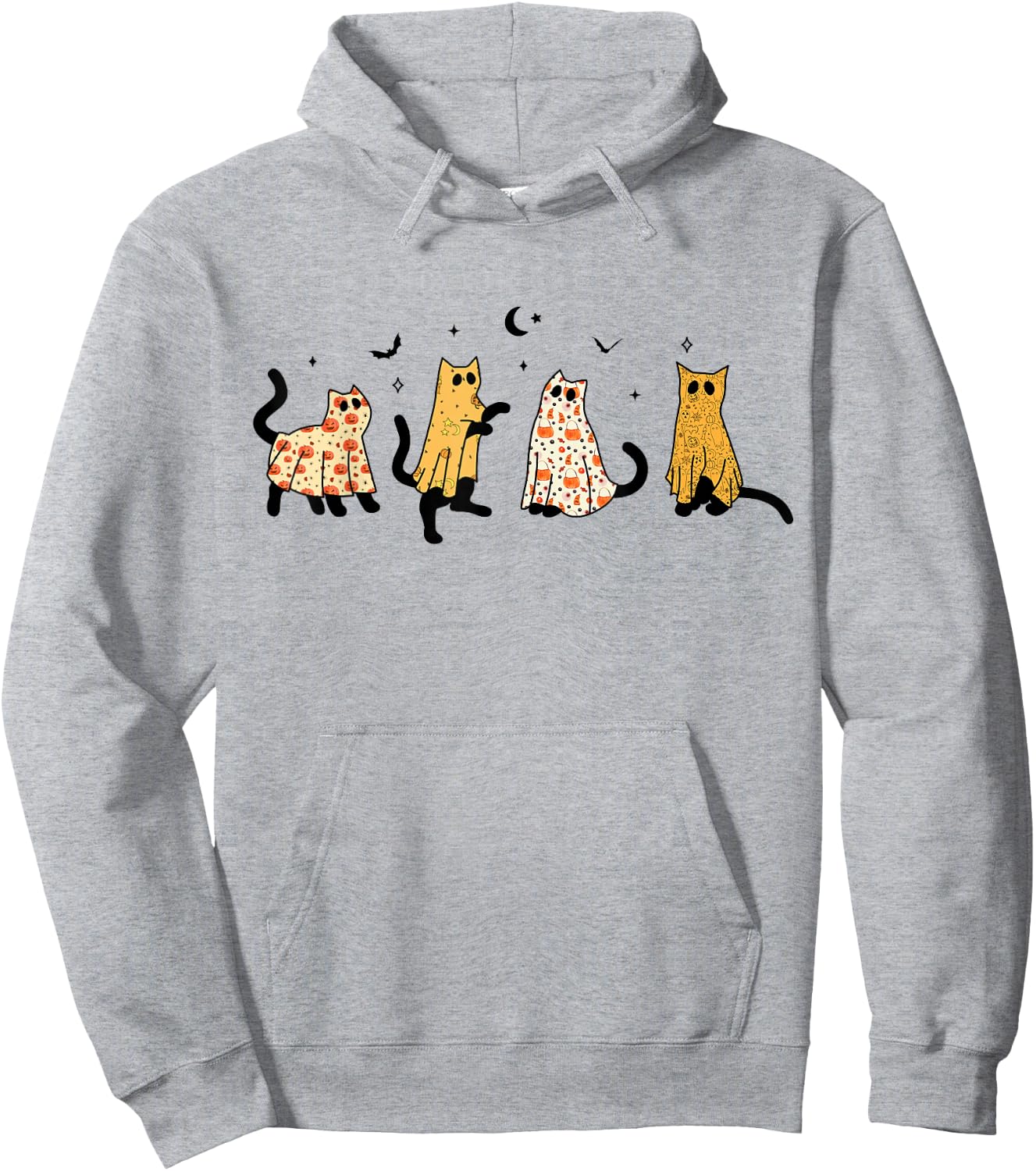 Funny Black Cats Ghost Halloween Pattern Cat Lovers Costume Hoodie - Hoodie | Ash