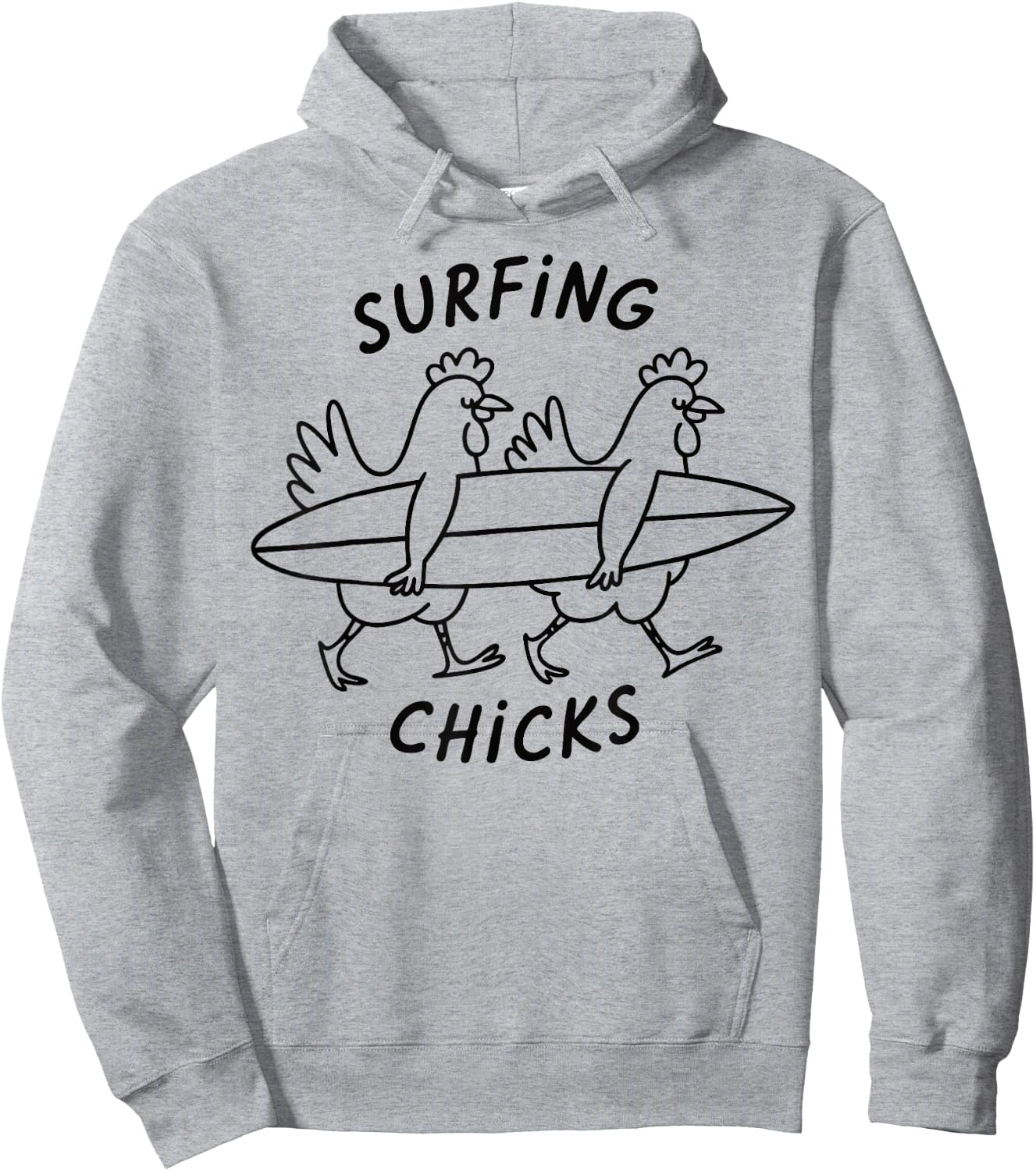 Funny Surfing Chicks Chicken Surfer Beach Humor Graphic Hoodie - Hoodie | Ash