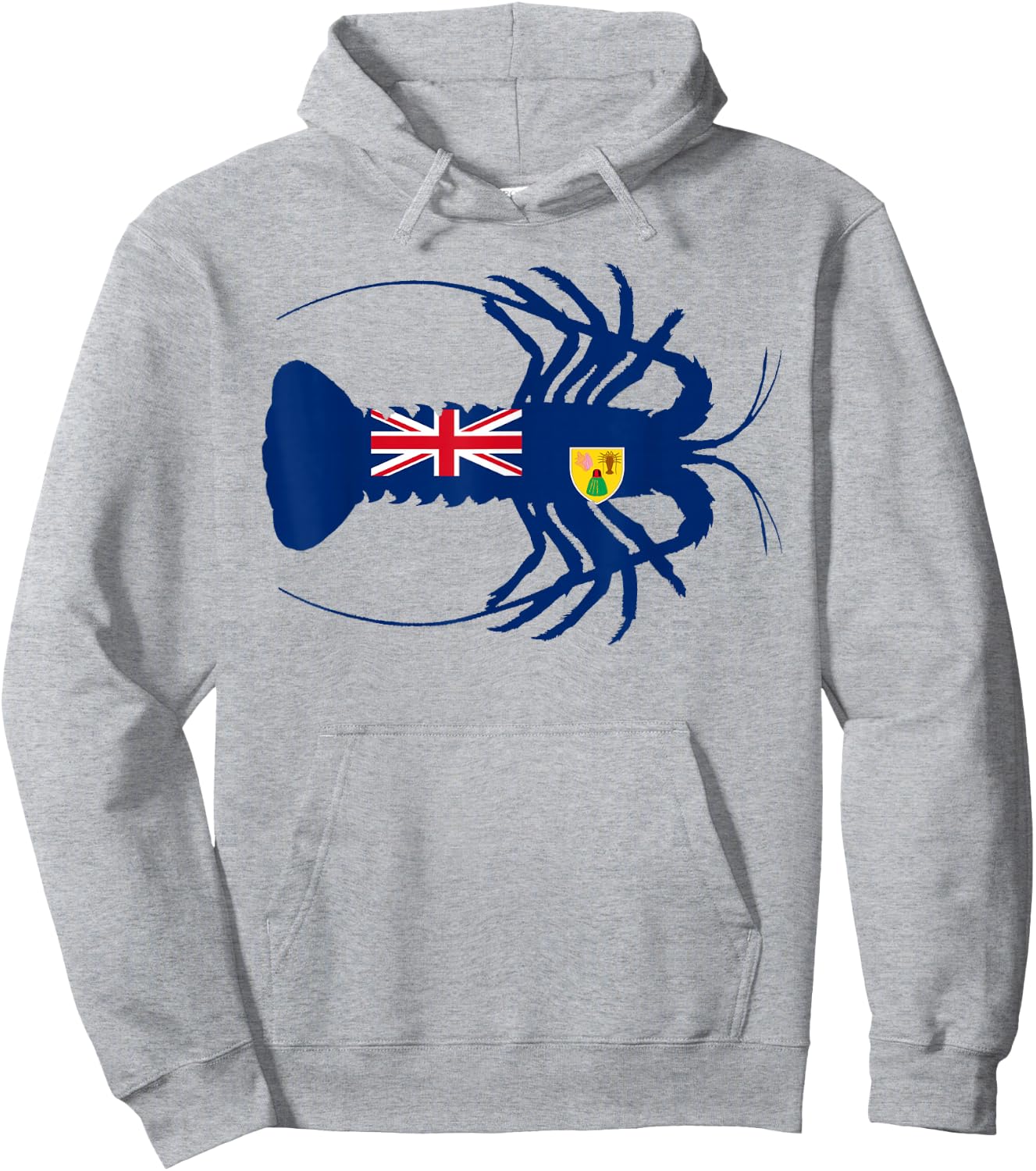Turks and Caicos Flag Caribbean Spiny Lobster Silhouette Hoodie - Hoodie | Ash