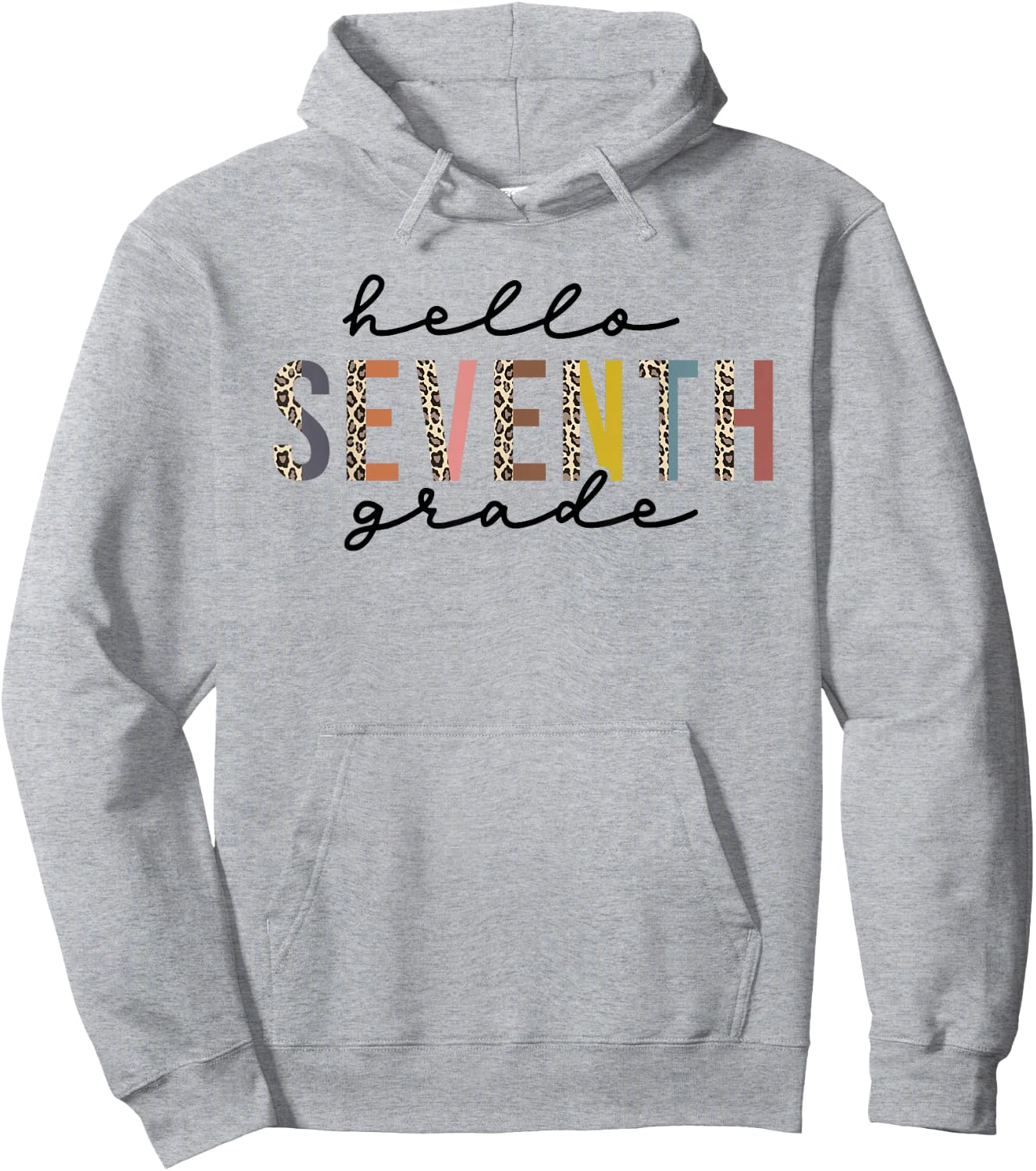 Hello Seventh Grade Leopard Teacher 7th Grade Back to School Hoodie - Hoodie | Ash