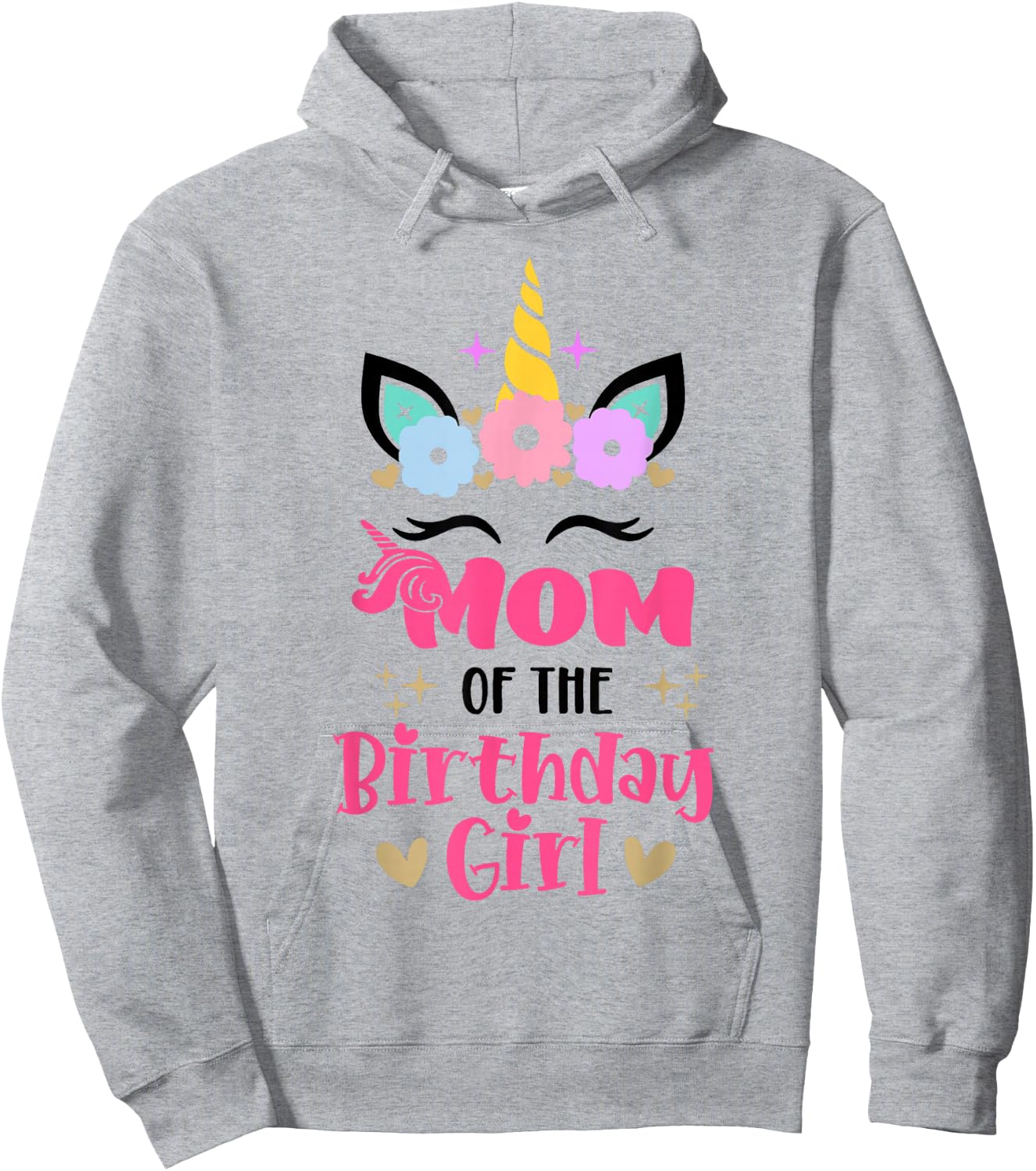 Mom of The Birthday Girl Family Matching Unicorn Birthday Hoodie - Hoodie | Ash