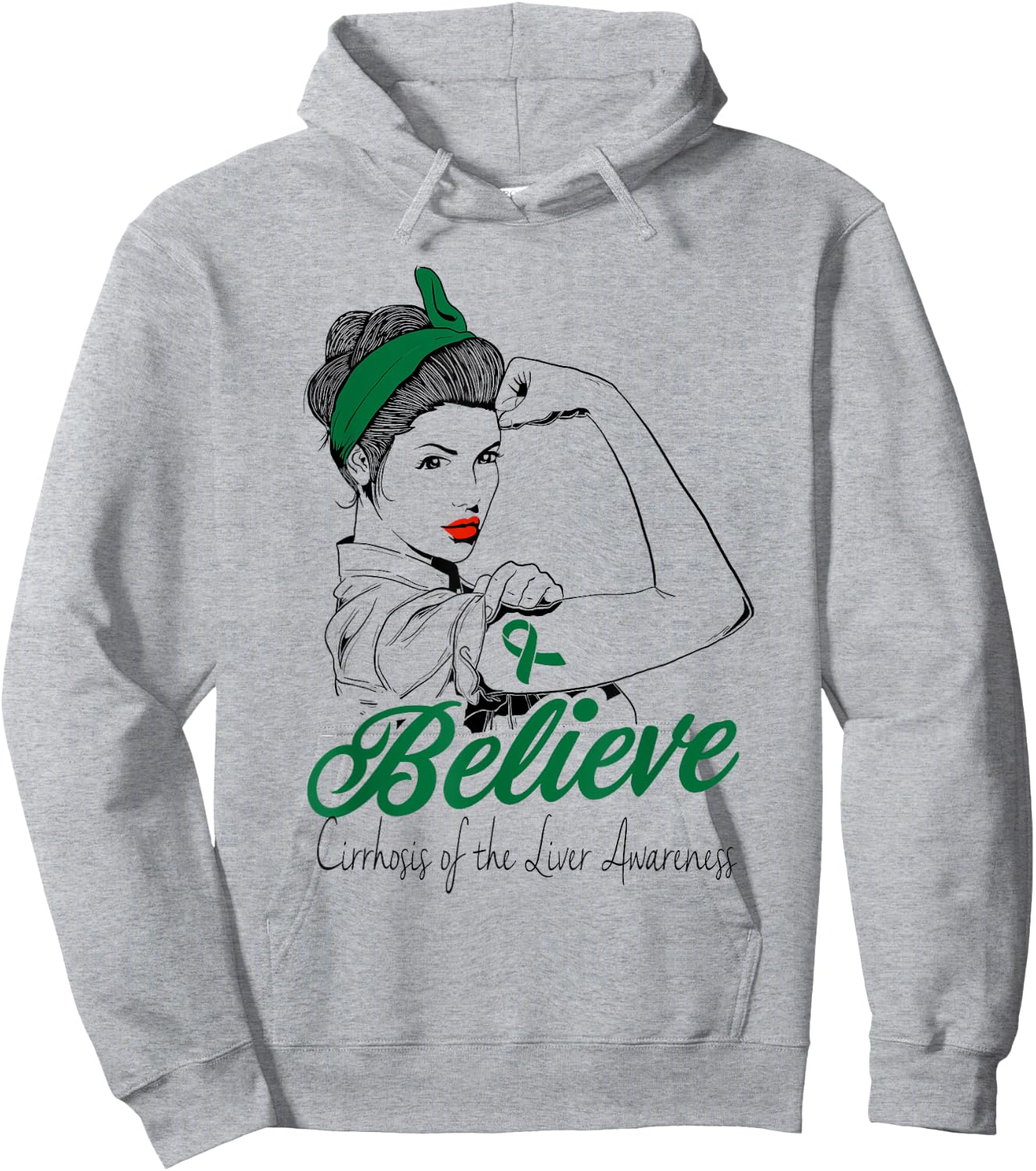 Liver Cirrhosis Unbreakable Green Ribbon Superhero Gift Hoodie - Hoodie | Ash