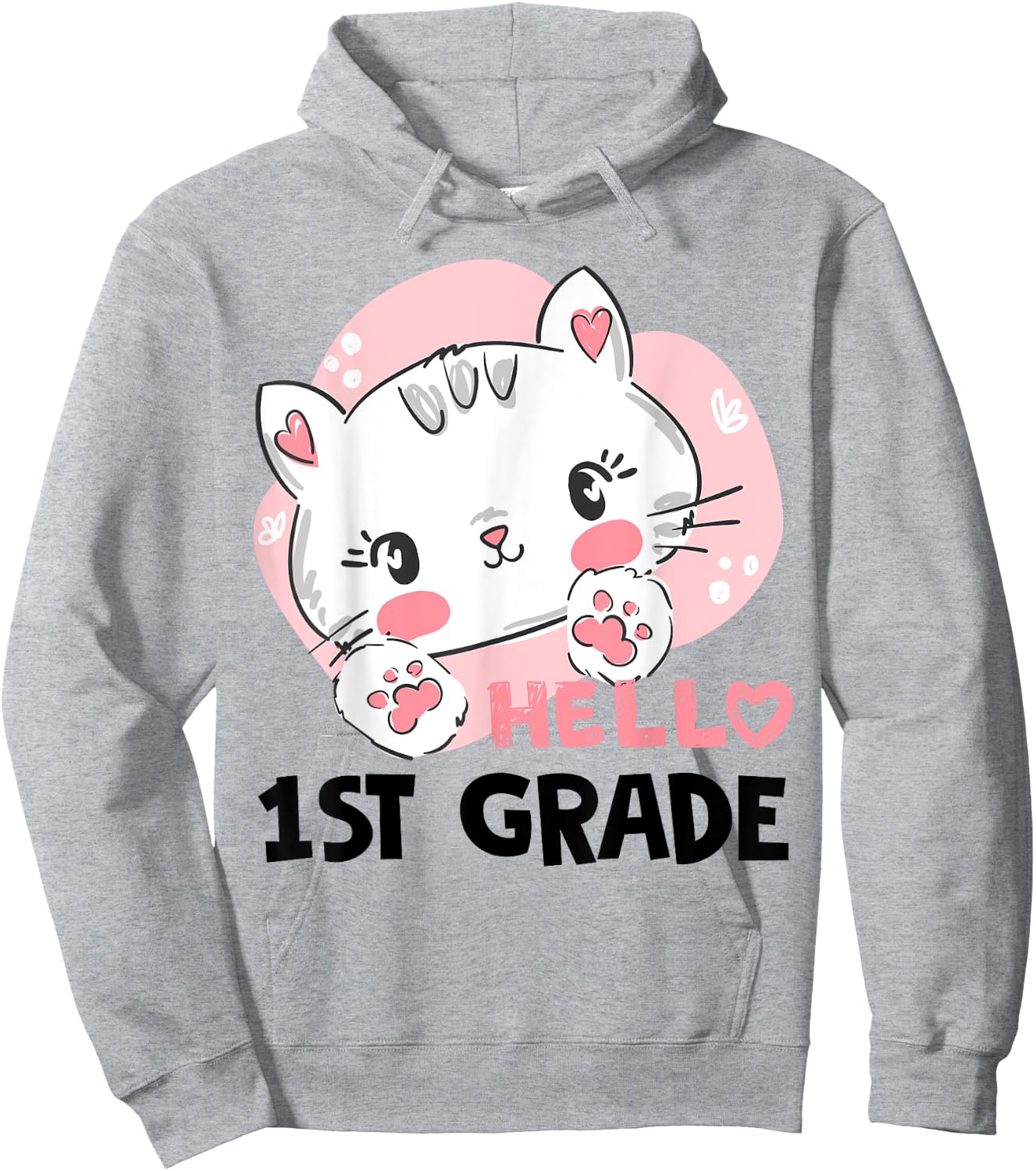 Hello First 1st Grade Back To School Cute Cat Girls Women Hoodie - Hoodie | Ash