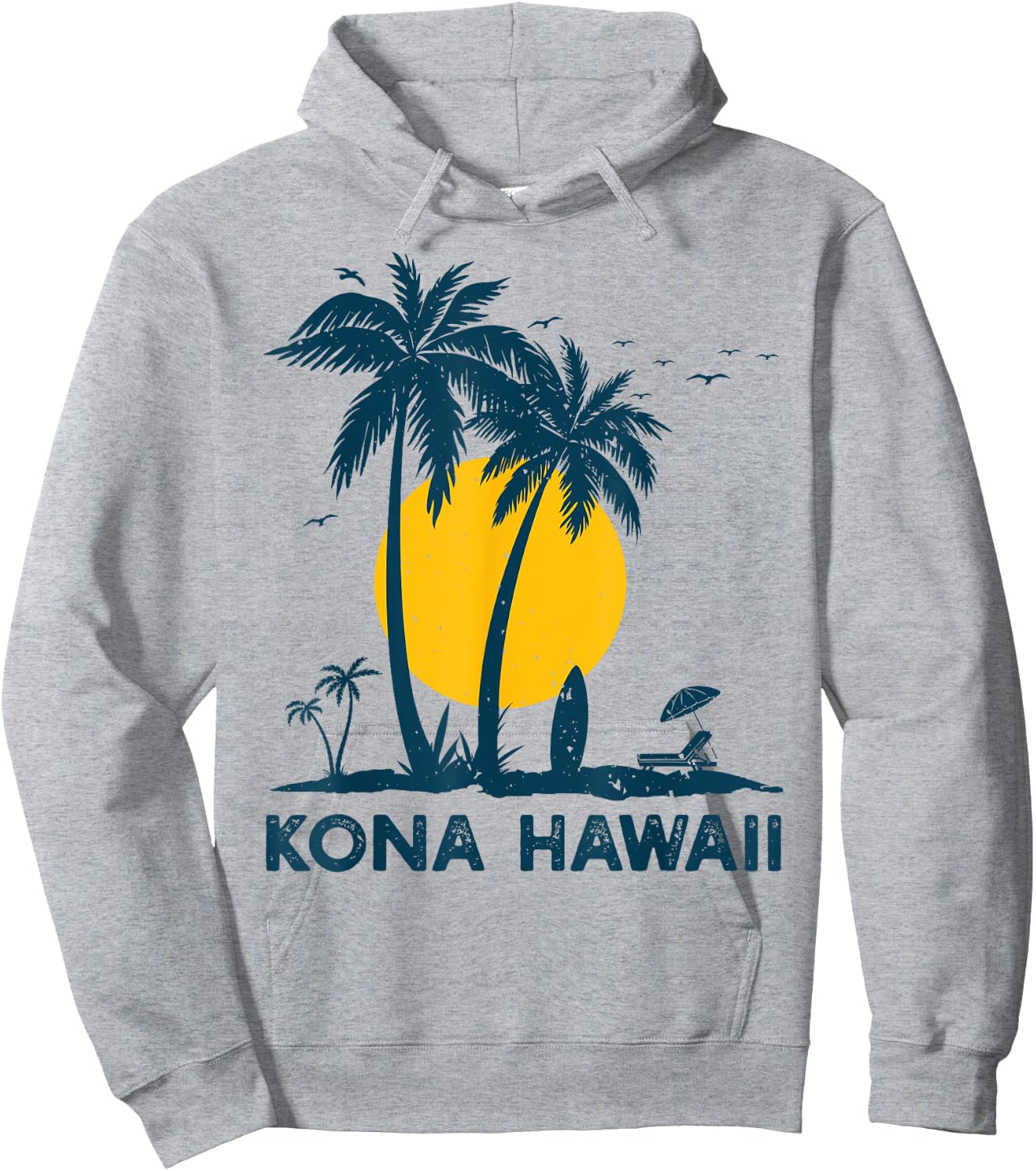 Kona Hawaii Palm Trees Surf Retro Hawaiian Hoodie - Hoodie | Ash