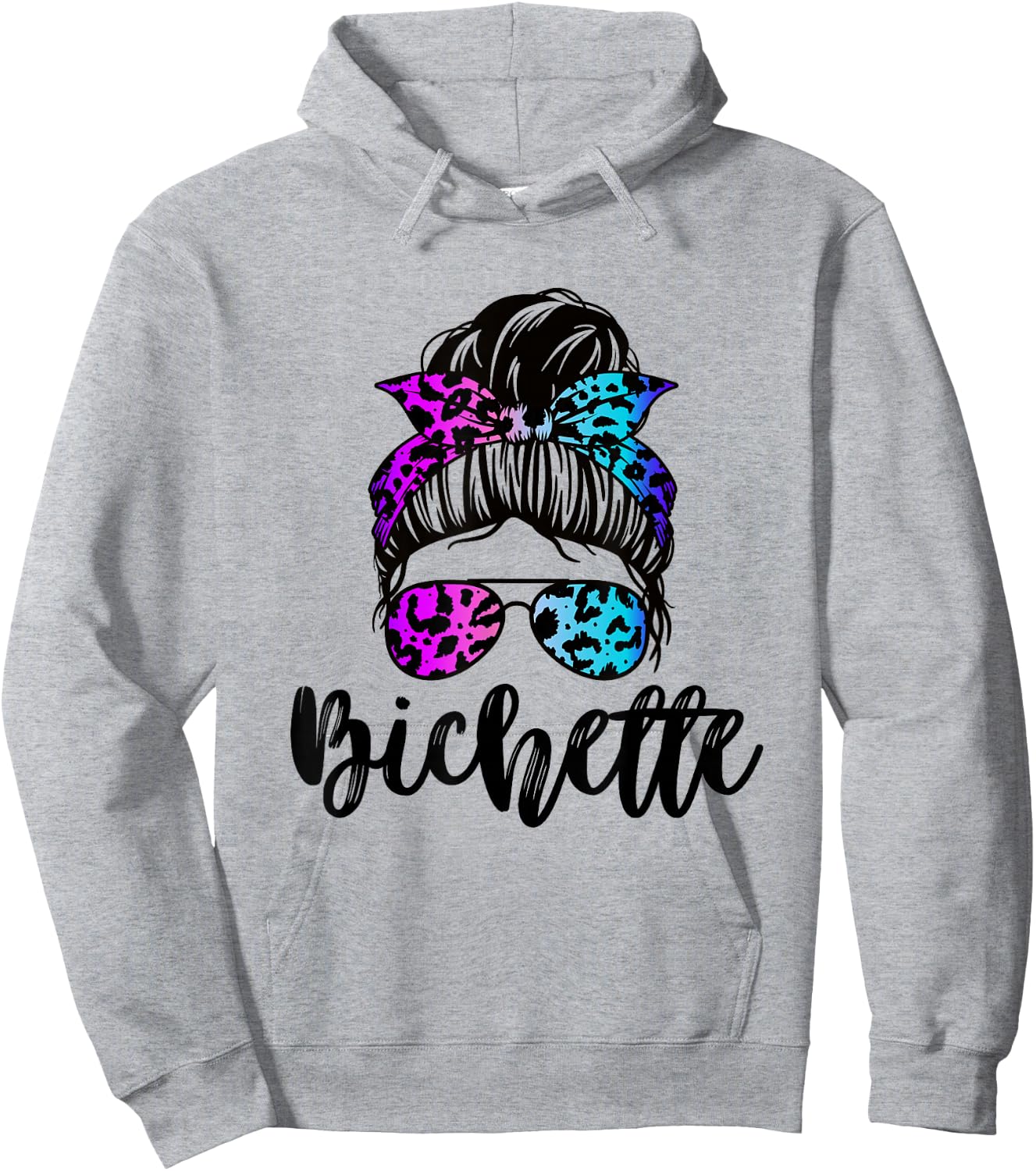 Bichette nickname messy bun leopard gift girl woman couple , white, S Hoodie - Hoodie | Ash