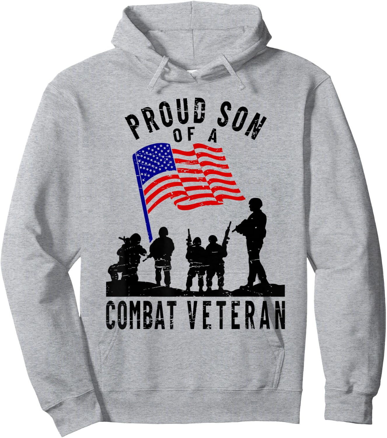 Proud Son of a Combat Veteran Retro US Flag Military Family Hoodie - Hoodie | Ash