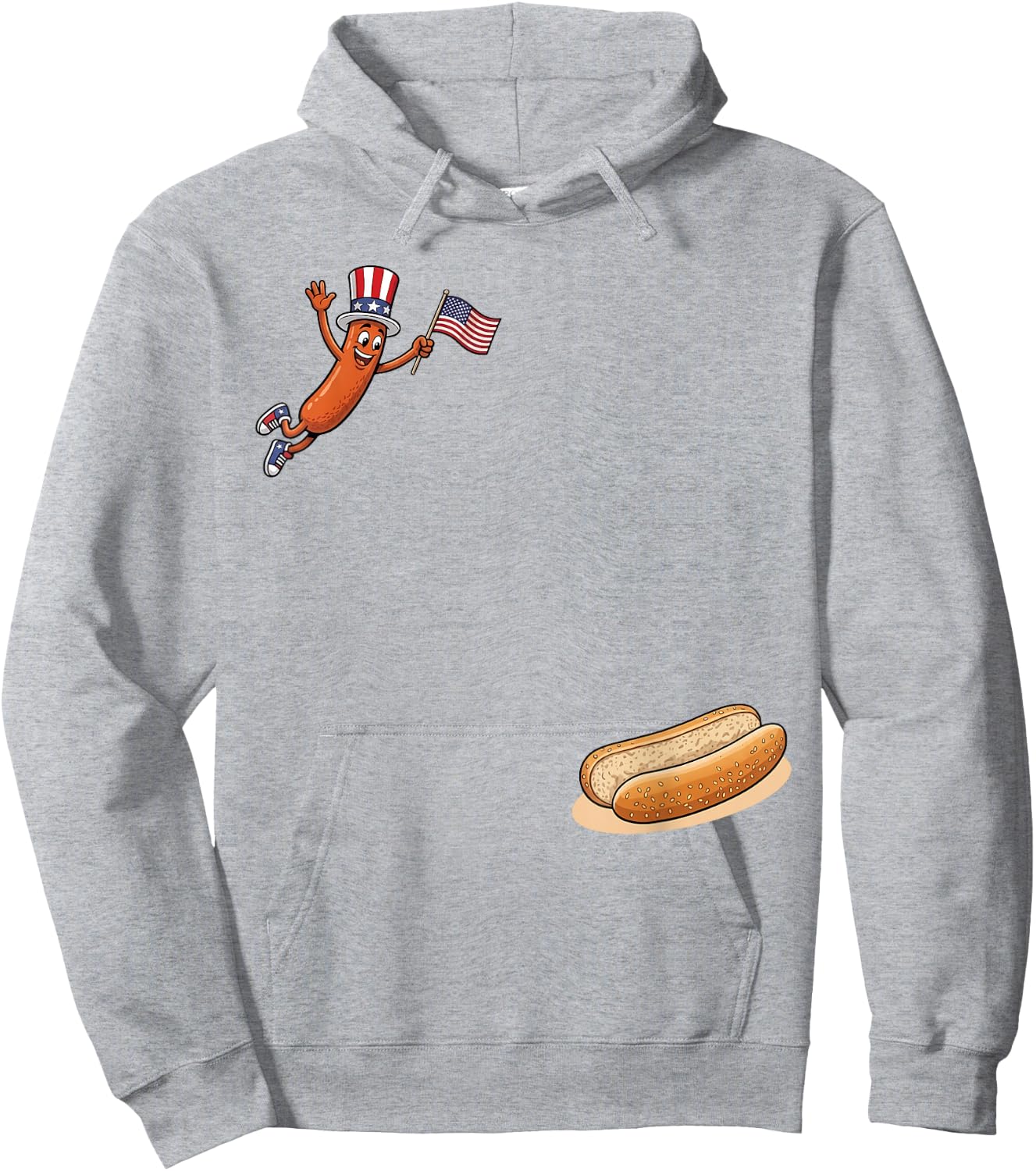 Hotdog Freedom Dive Funny Uncle Sam Hot Dog Jumping Into Bun Hoodie - Hoodie | Ash