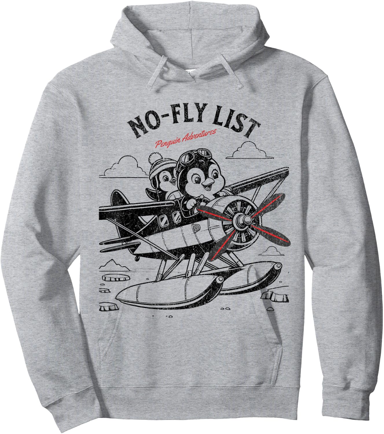 Flying Penguin Adventure No-Fly List Funny Penguin Hoodie - Hoodie | Ash