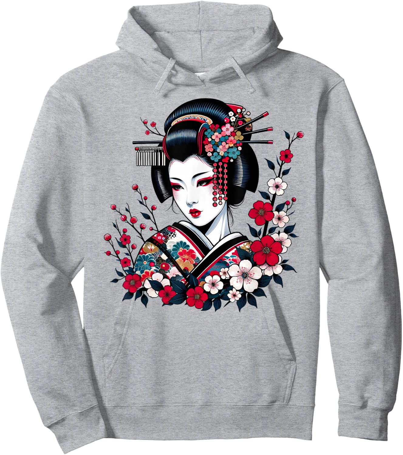 Geisha Beauty Blossom Art Traditional Japanese Culture , white, S Hoodie - Hoodie | Ash