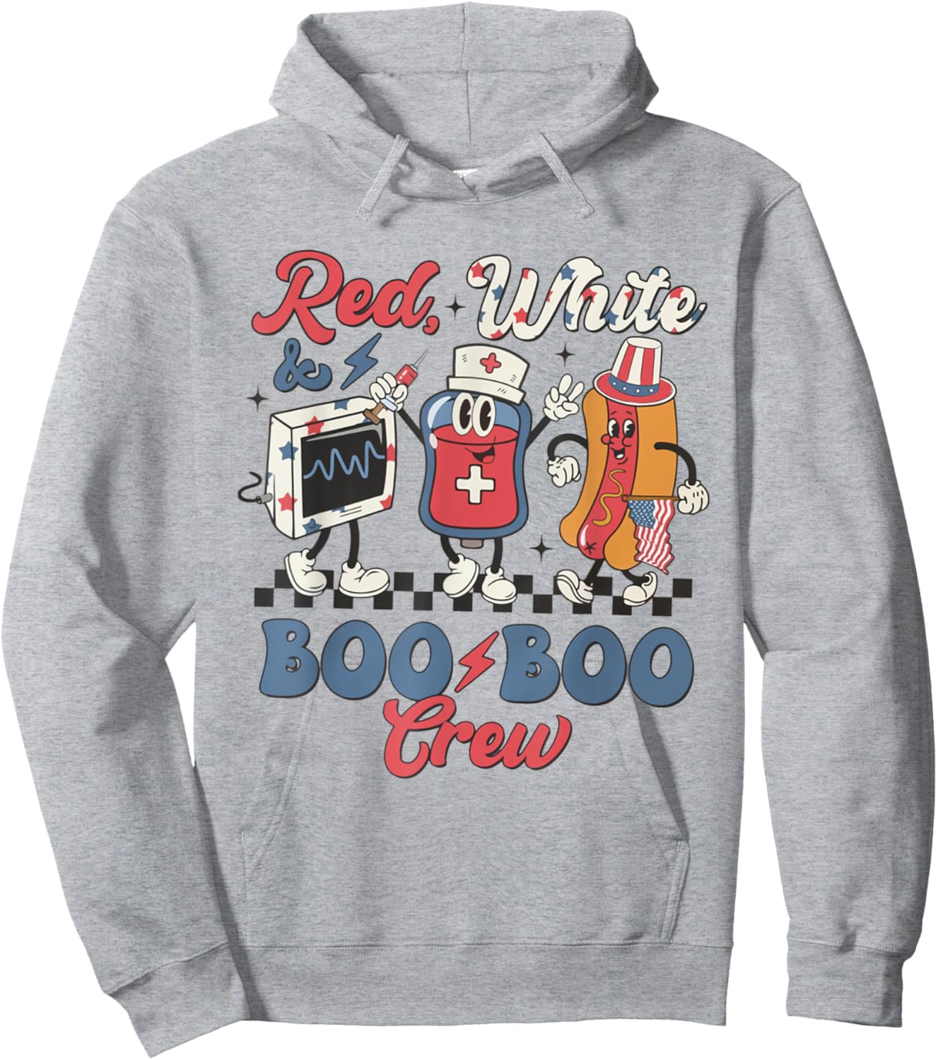 Retro Red White Boo Boo Crew 4th of July ER Emergency Room Men Hoodie - Hoodie | Ash