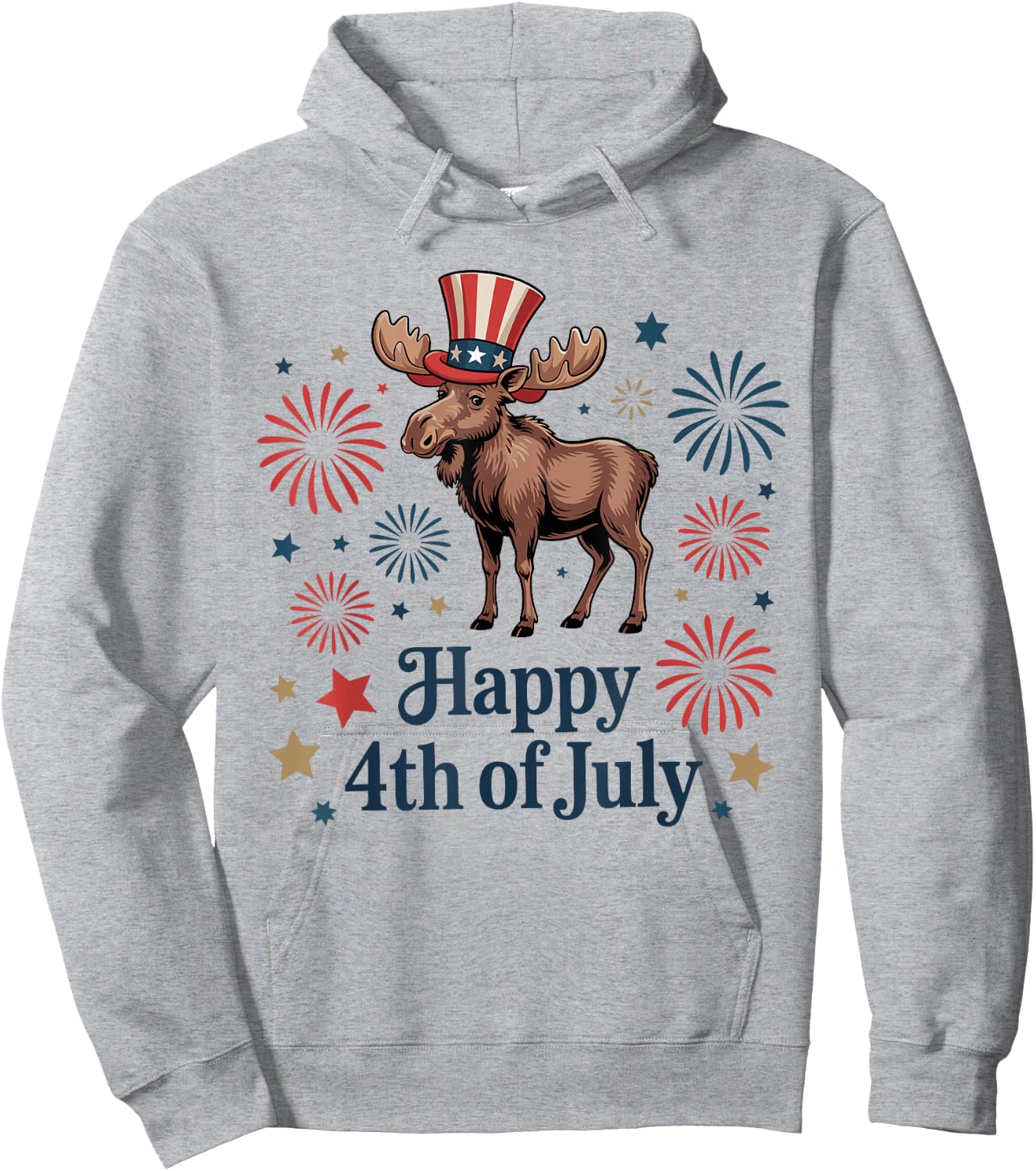 Happy 4th of July Patriotic Moose Animals Lovers Fireworks Hoodie - Hoodie | Ash