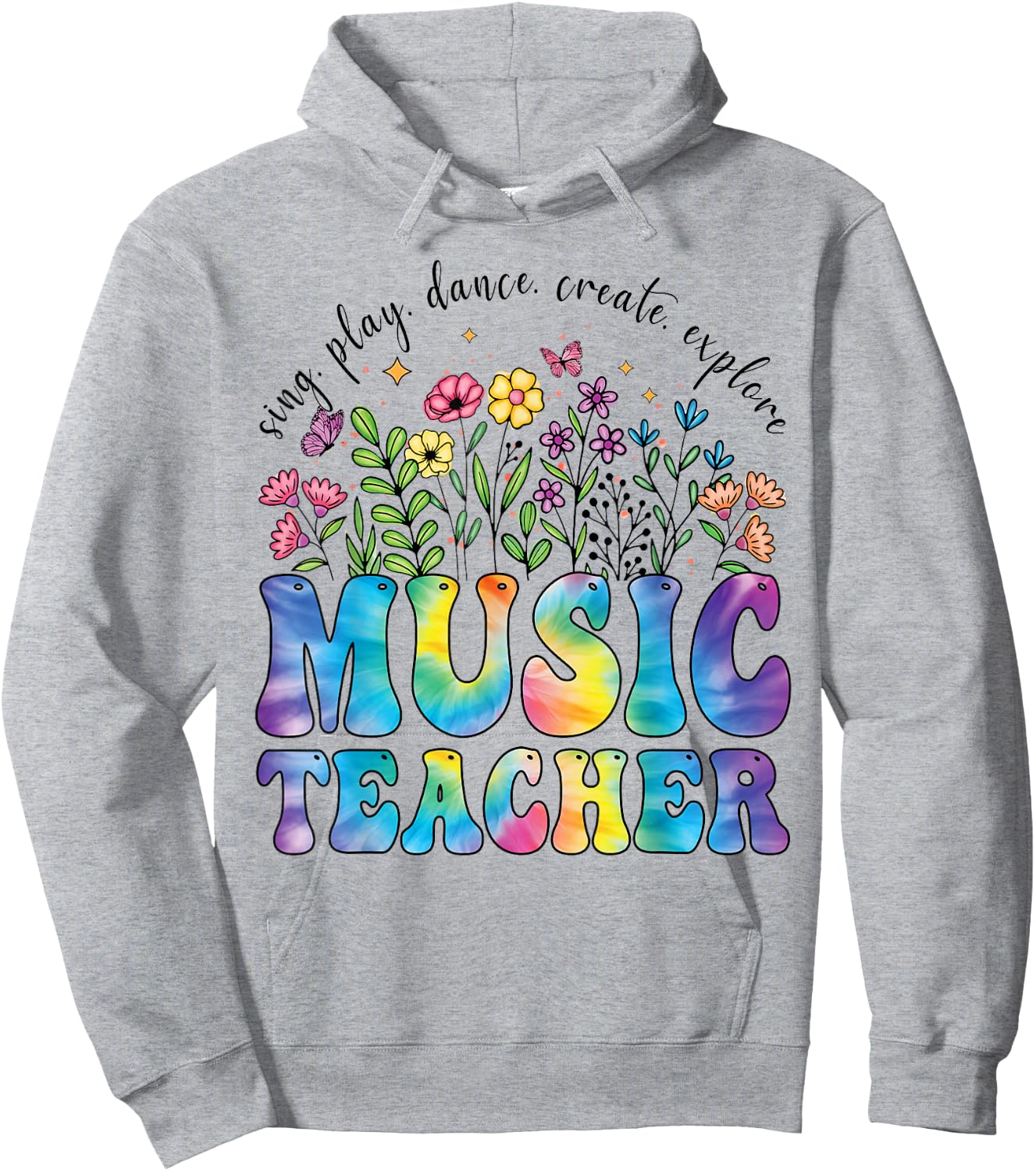 Music Teacher Sing Play Dance School Musicians Tie Dye Women Kids Hoodie - Hoodie | Ash