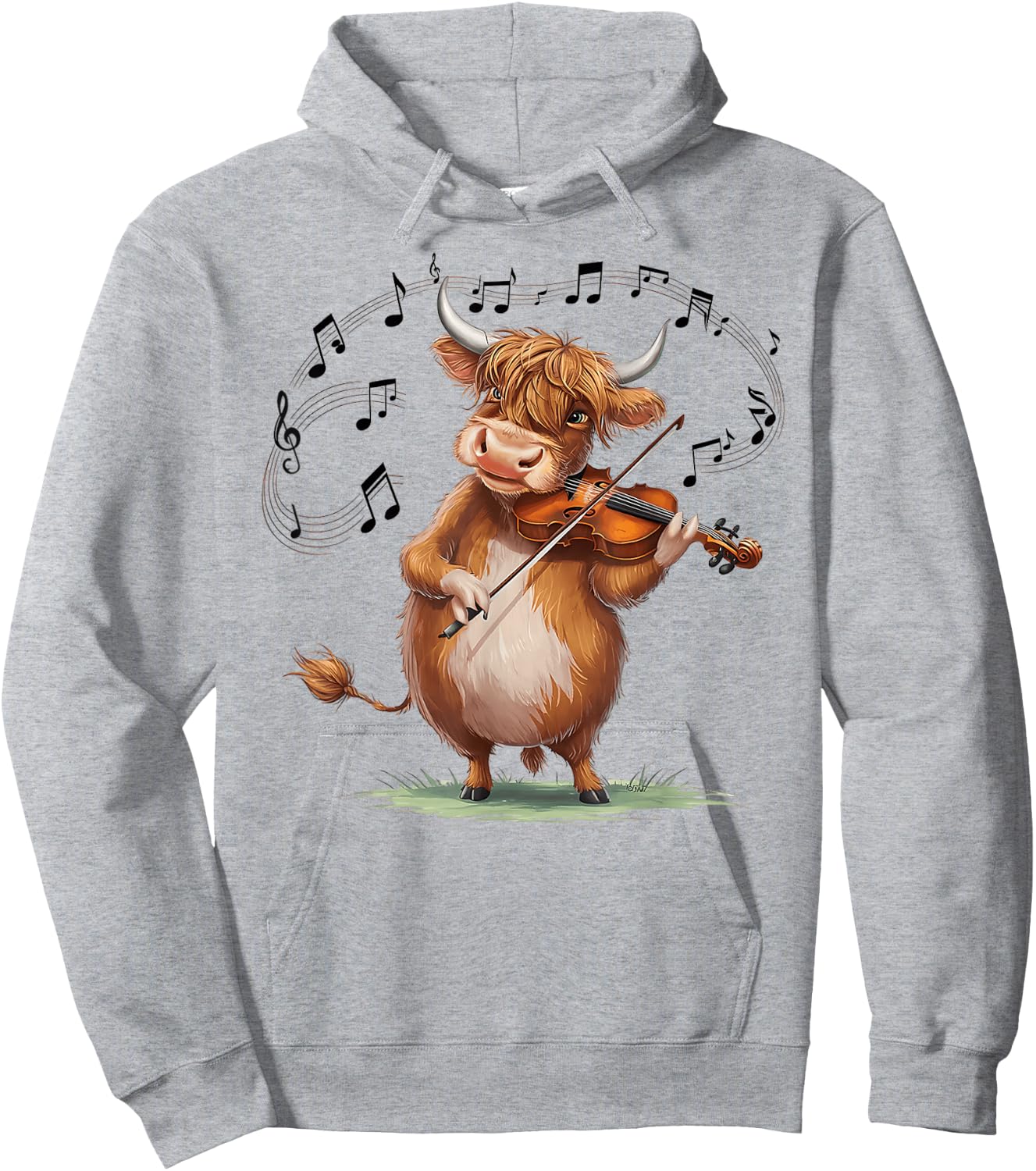 Funny Musician Violinist Cute Highland Cow Playing Violin Hoodie - Hoodie | Ash