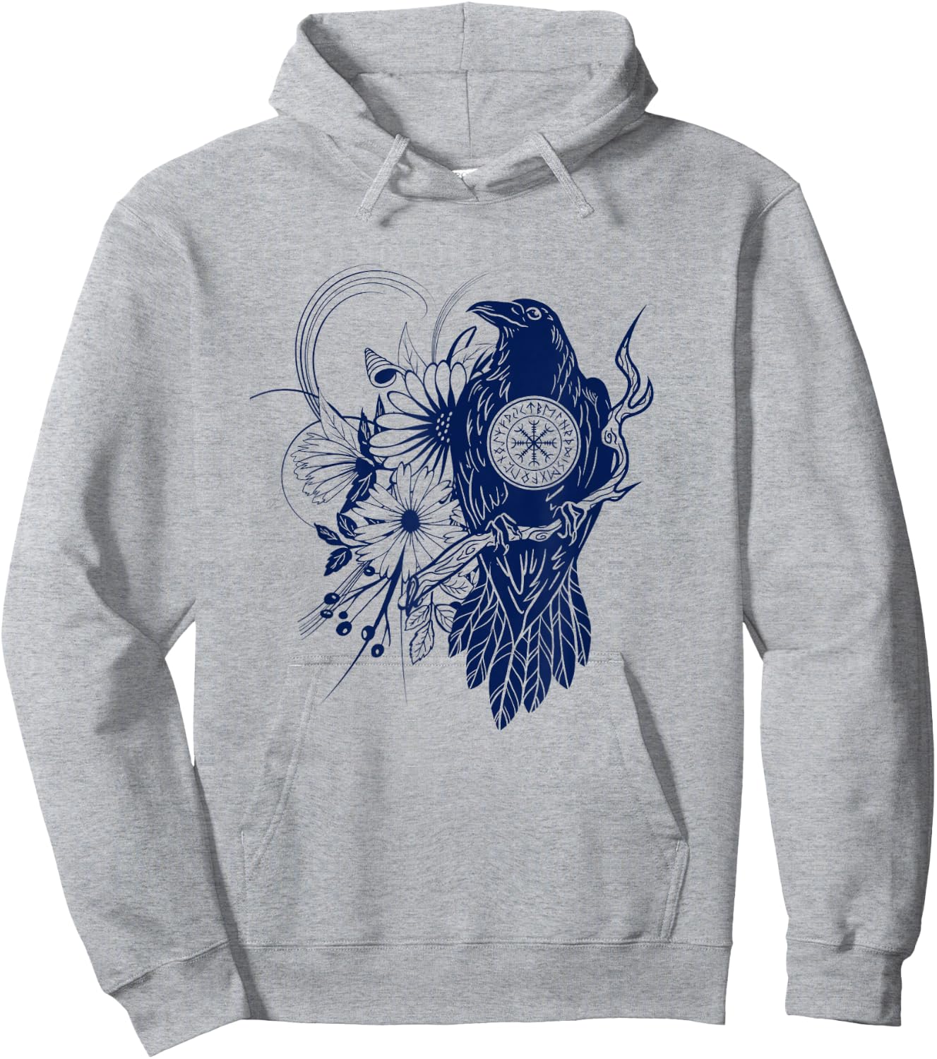 Runic Circle Crow Boho Floral Raven Norse Nordic Motifs Hoodie - Hoodie | Ash