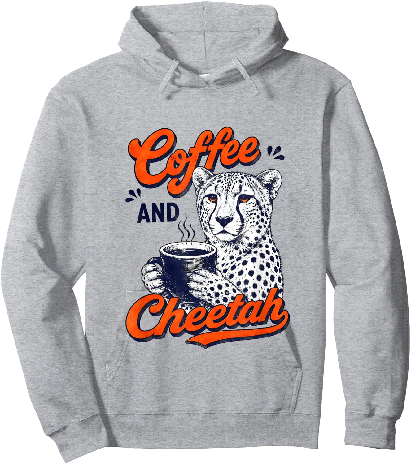 Funny Coffee and Cheetah Retro Vintage Animal Lover Graphic Hoodie - Hoodie | Ash