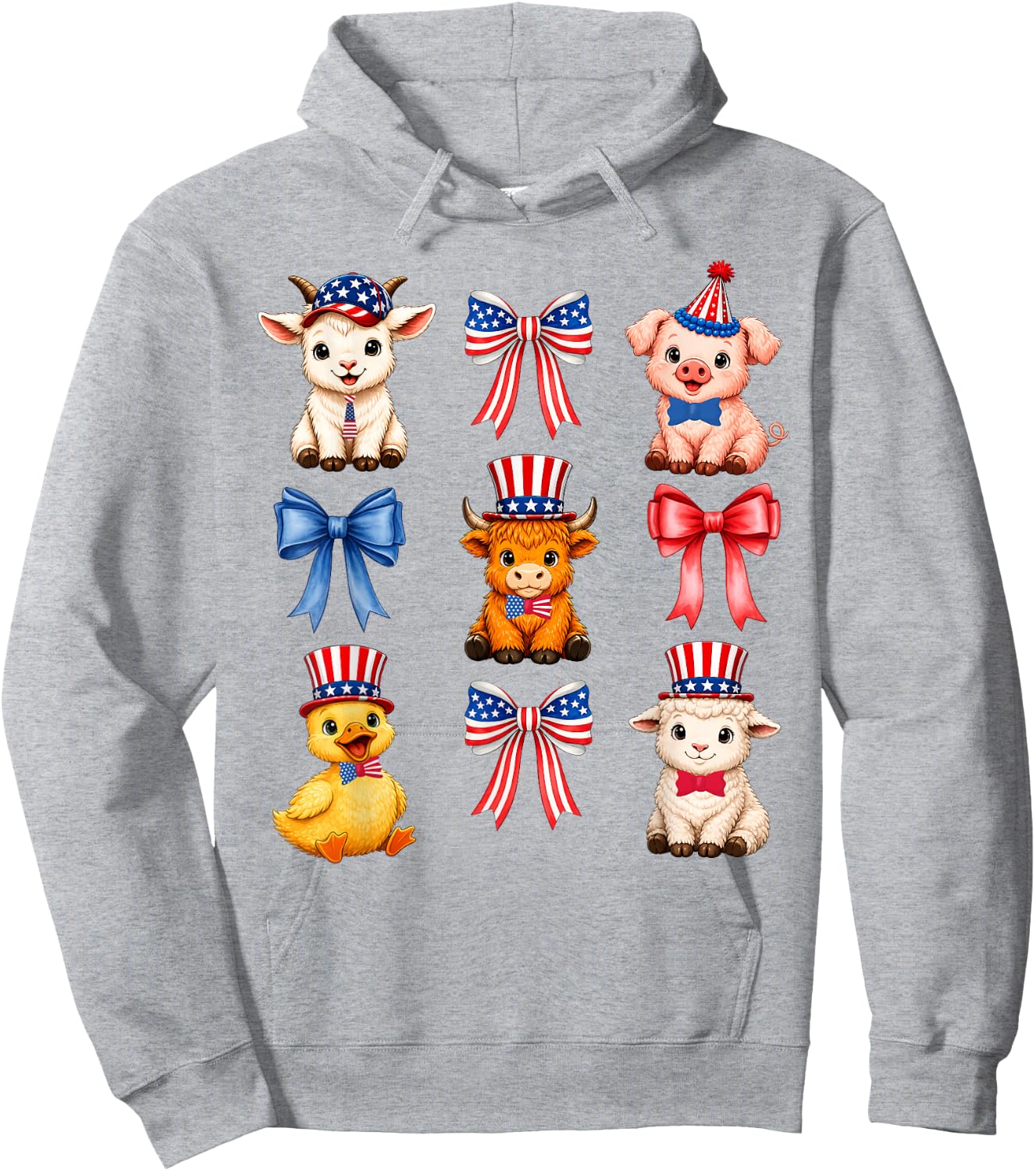 Cute 4th of July Patriotic Baby Farm Animals Lovers Hoodie - Hoodie | Ash