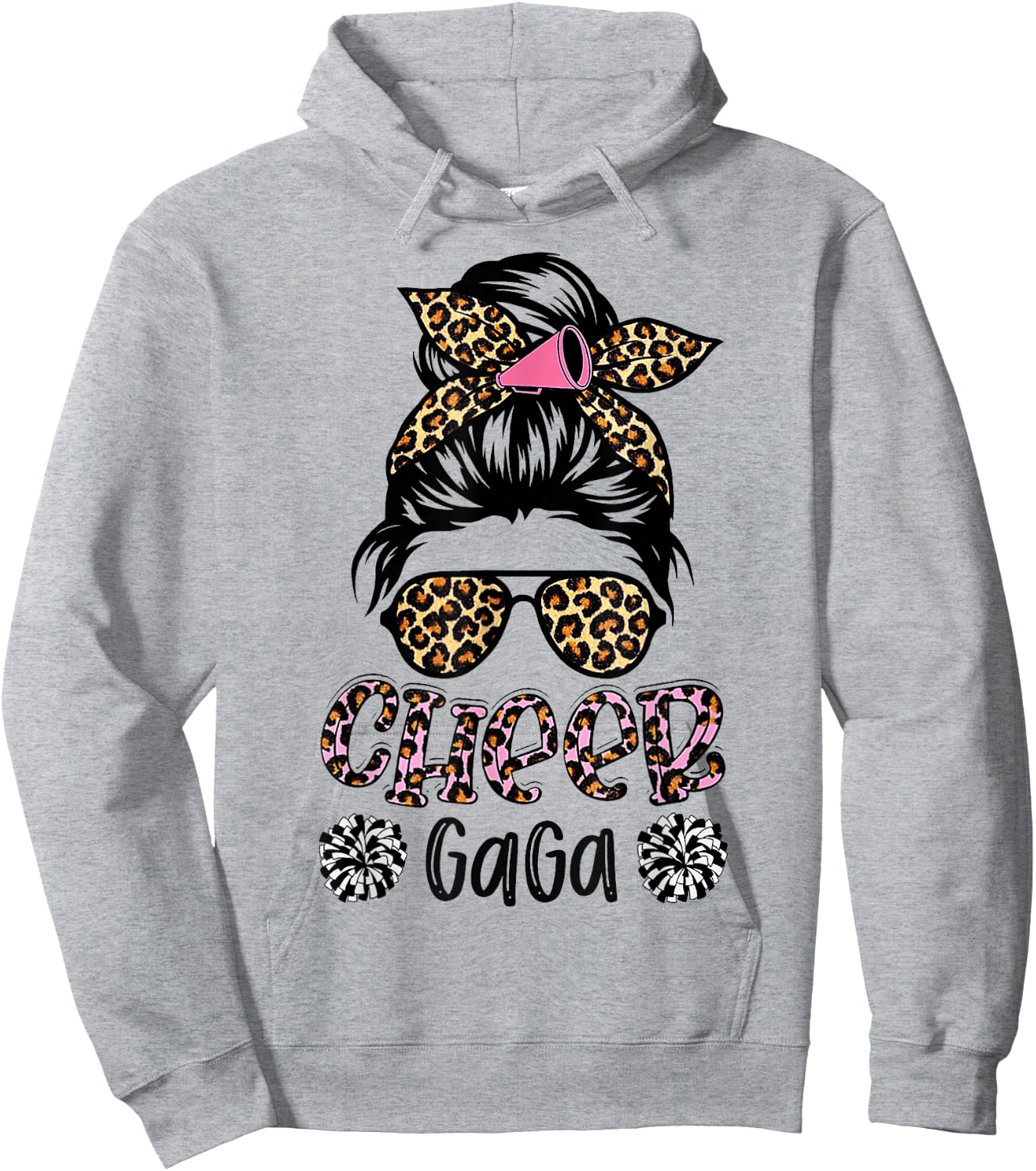 Cheer Gaga Leopard Messy Bun Cheerleader Mother's Day Hoodie - Hoodie | Ash