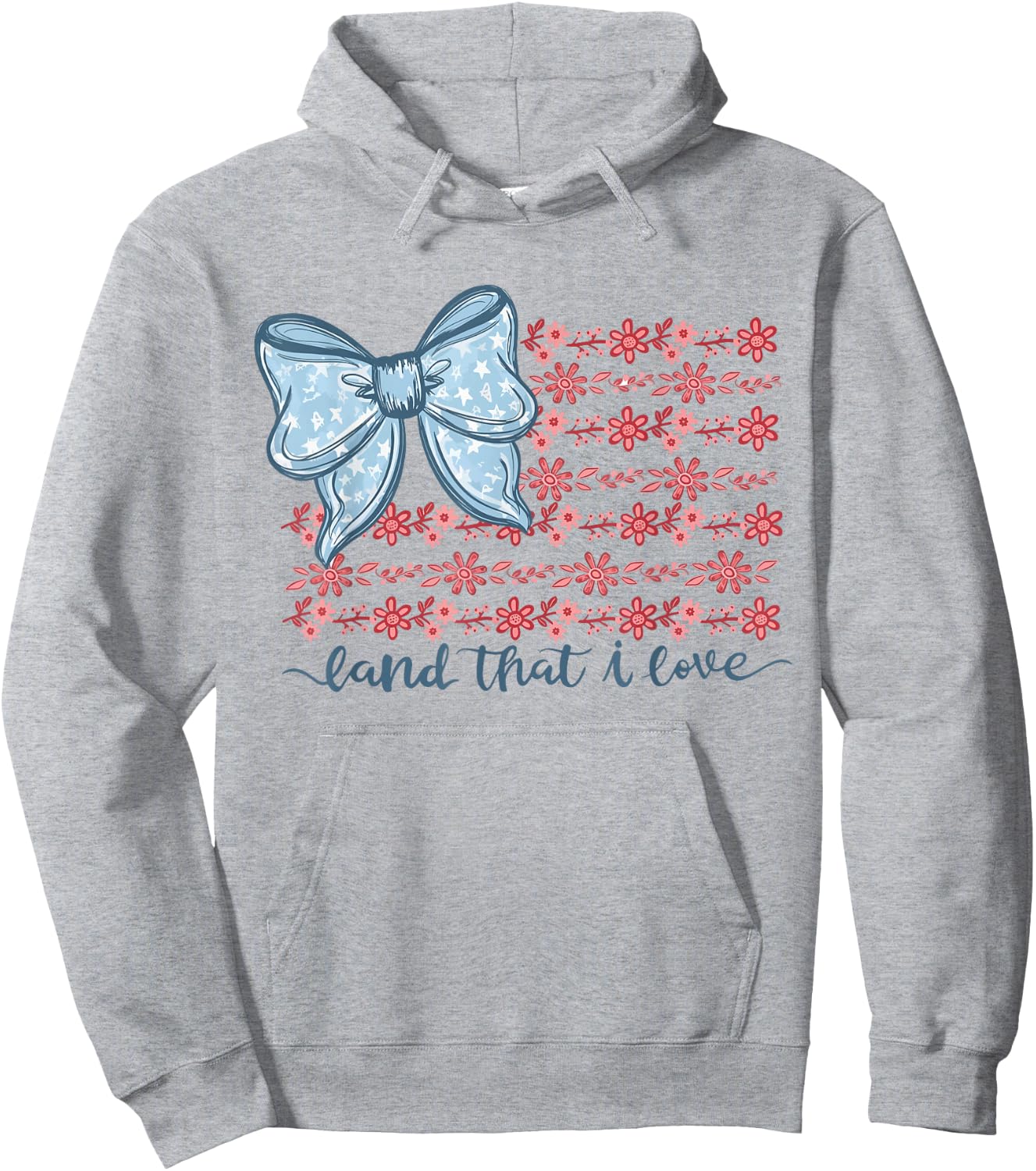 Coquette Bow Floral Land that I Love 4th of July Cute Girly Hoodie - Hoodie | Ash