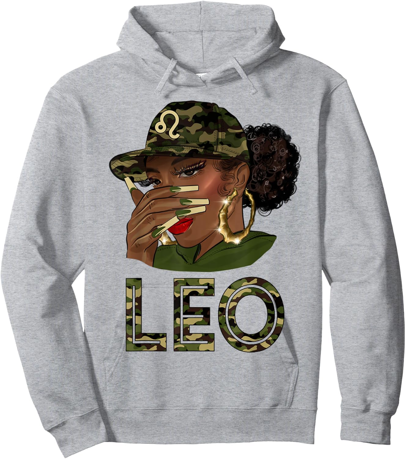 Leo Queen Black Girl With Cap Camo Afro Woman Zodiac Hoodie - Hoodie | Ash