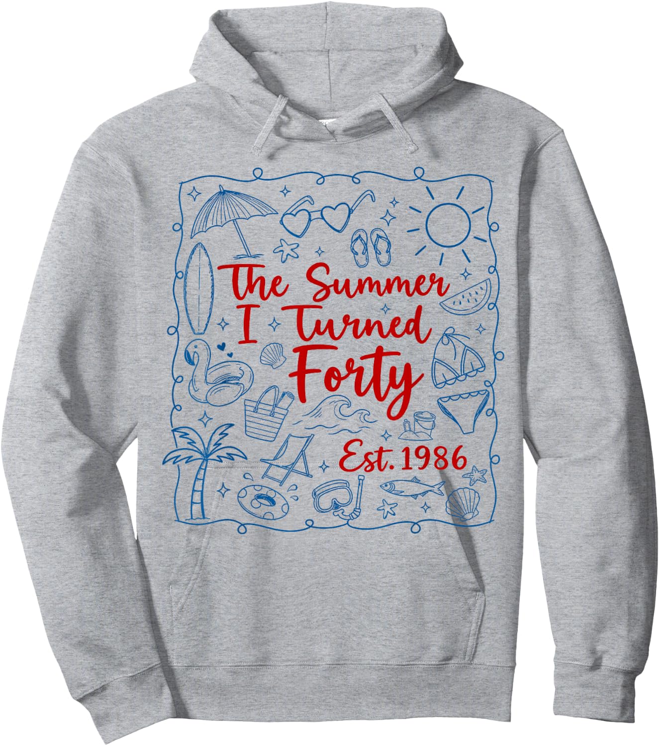 The Summer I Turned Forty Est.1986 Seashell Coastal Beach Hoodie - Hoodie | Ash