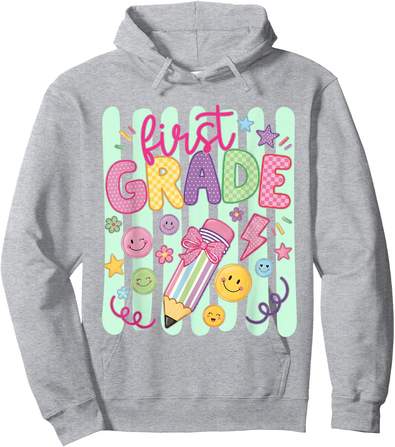Preppy First Grade Back to School Pencil Student Teacher Kid Hoodie - Hoodie | Ash