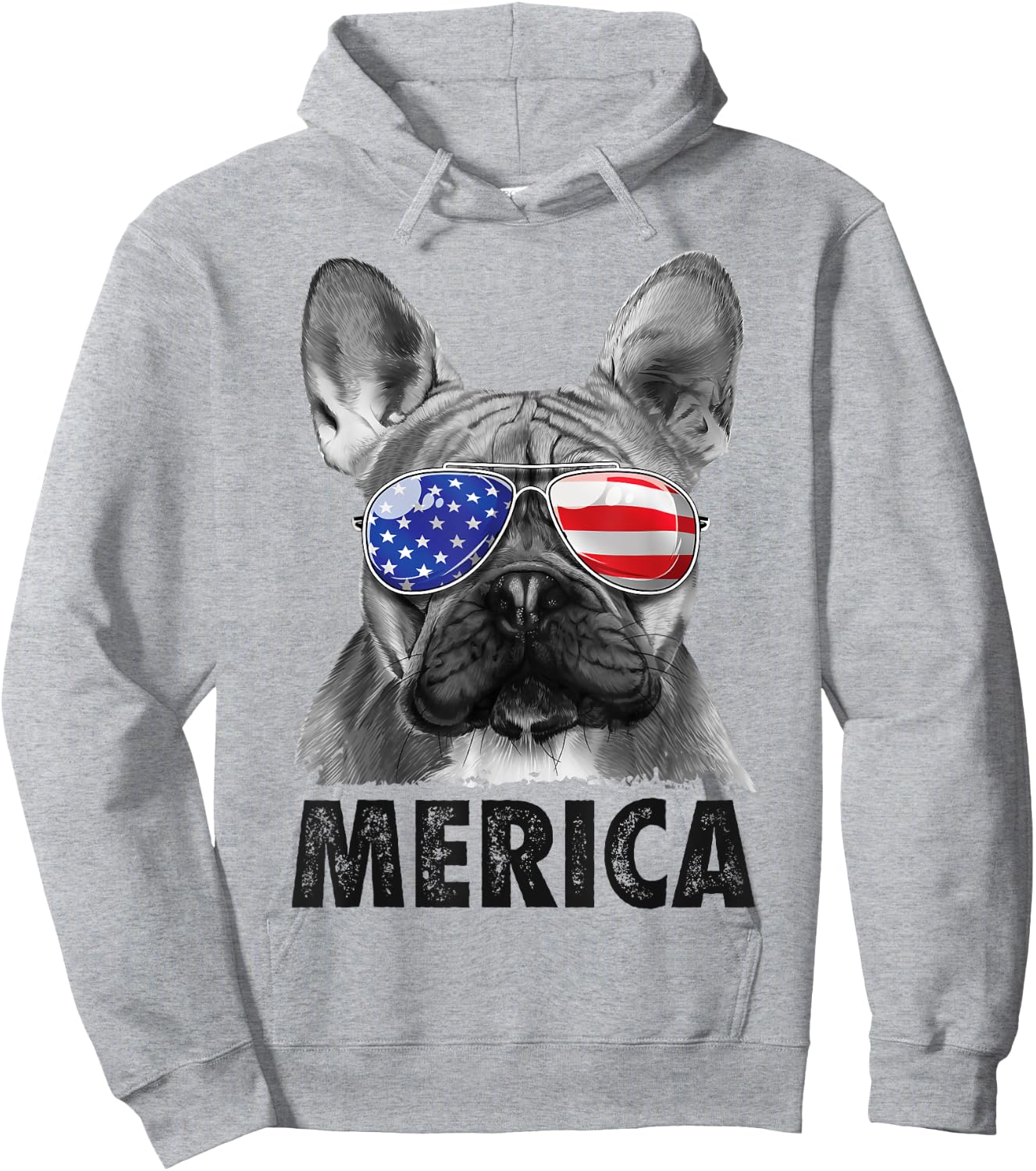 French Bulldog 4th of July Merica American Flag Sunglasses Hoodie - Hoodie | Ash